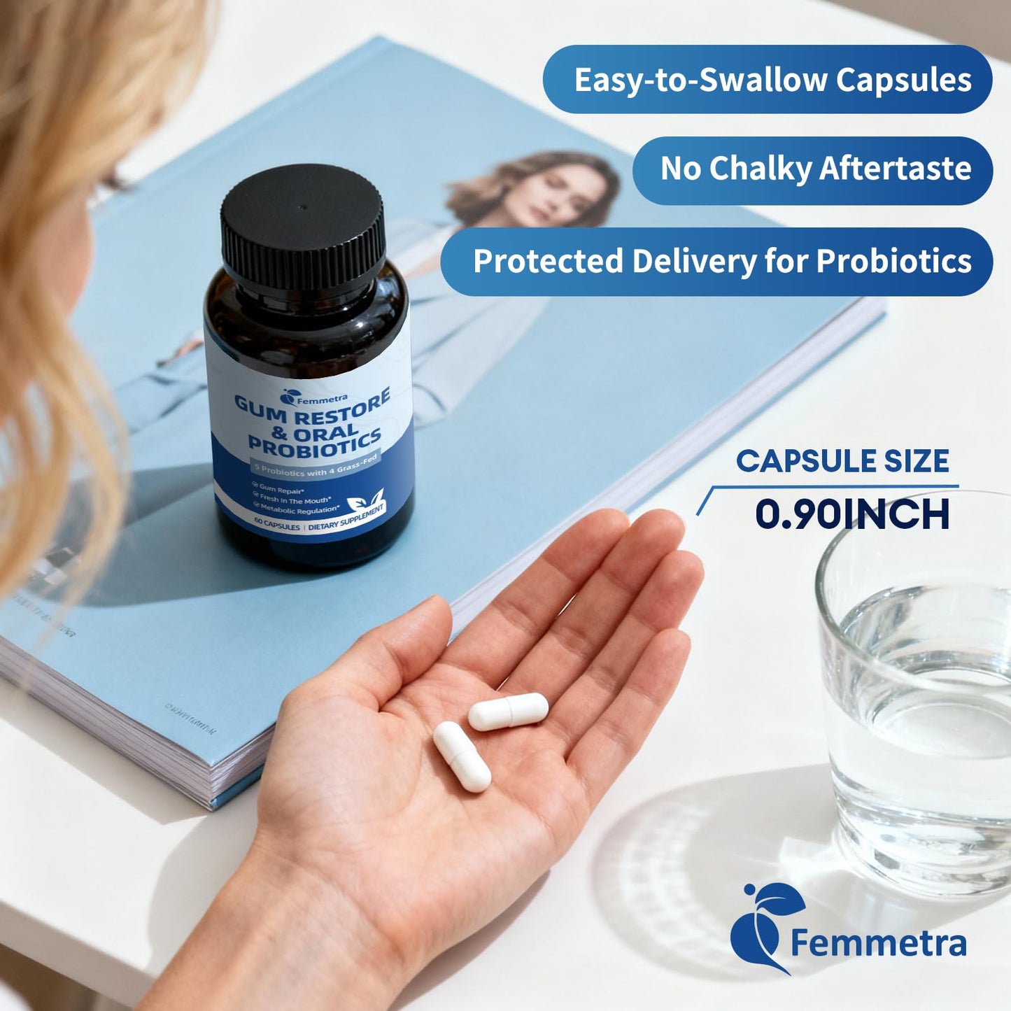 Femmetra Oral Probiotics for Mouth Bad Breath for Adults & Gum Support | Fresh Breath After Coffee with 10 Billion CFU, Grass-Fed Organ Complex | 60 Capsules