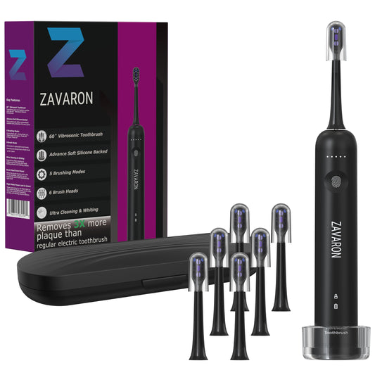 ZAVARON Sonic Electric Toothbrush for Adults – Oscillation & Vibration Rechargeable Power Toothbrush with 5 Modes, 6 Brush Heads & Travel Case - 30+ Days Battery Life IPX7 Waterproof- 2Min Smart Timer