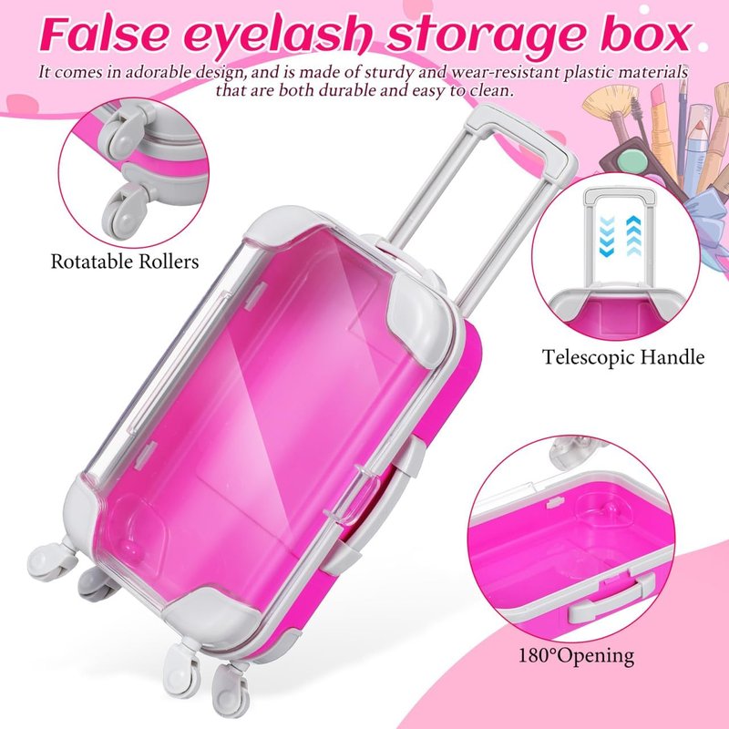 VILLCASE Mini Suitcase Eyelash Storage Boxes - Portable Travel Makeup Case | 4 Pack, Rolling Wheels, 6.49x3.34x1.96 In
