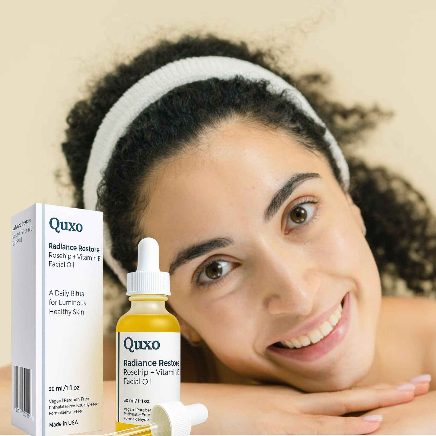 Quxo Radiance Restore Rosehip & Vitamin E Facial Oil for Face, Neck & Décolleté – Lightweight Nourishing Formula – Non-Greasy, Fast-Absorbing, Vegan, Fragrance-Free – 30ml