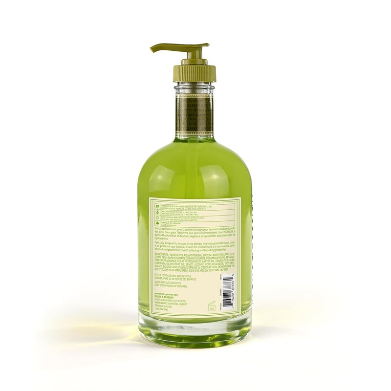 Cucina Fruits & Passion Kitchen Hand Soap - Lime Zest & Cypress | Natural Liquid Soap in Refillable Glass Dispenser, 16.9 fl oz