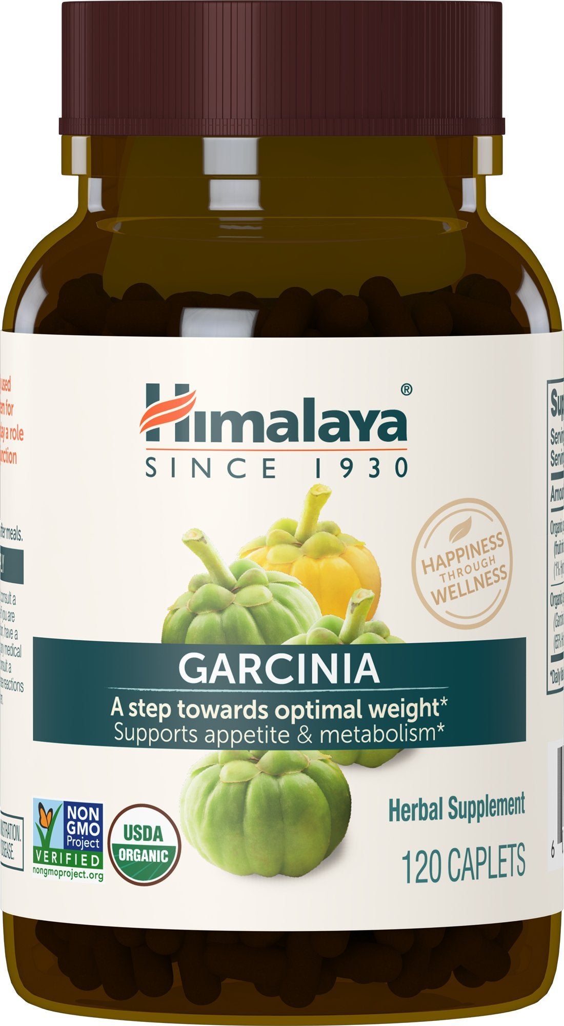 Himalaya Organic Garcinia Cambogia Herbal Supplement, Appetite Support, Lipid Metabolism, Weight Support, USDA Organic, Non-GMO, Vegan, 600 mg, 120 Plant-Based Caplets