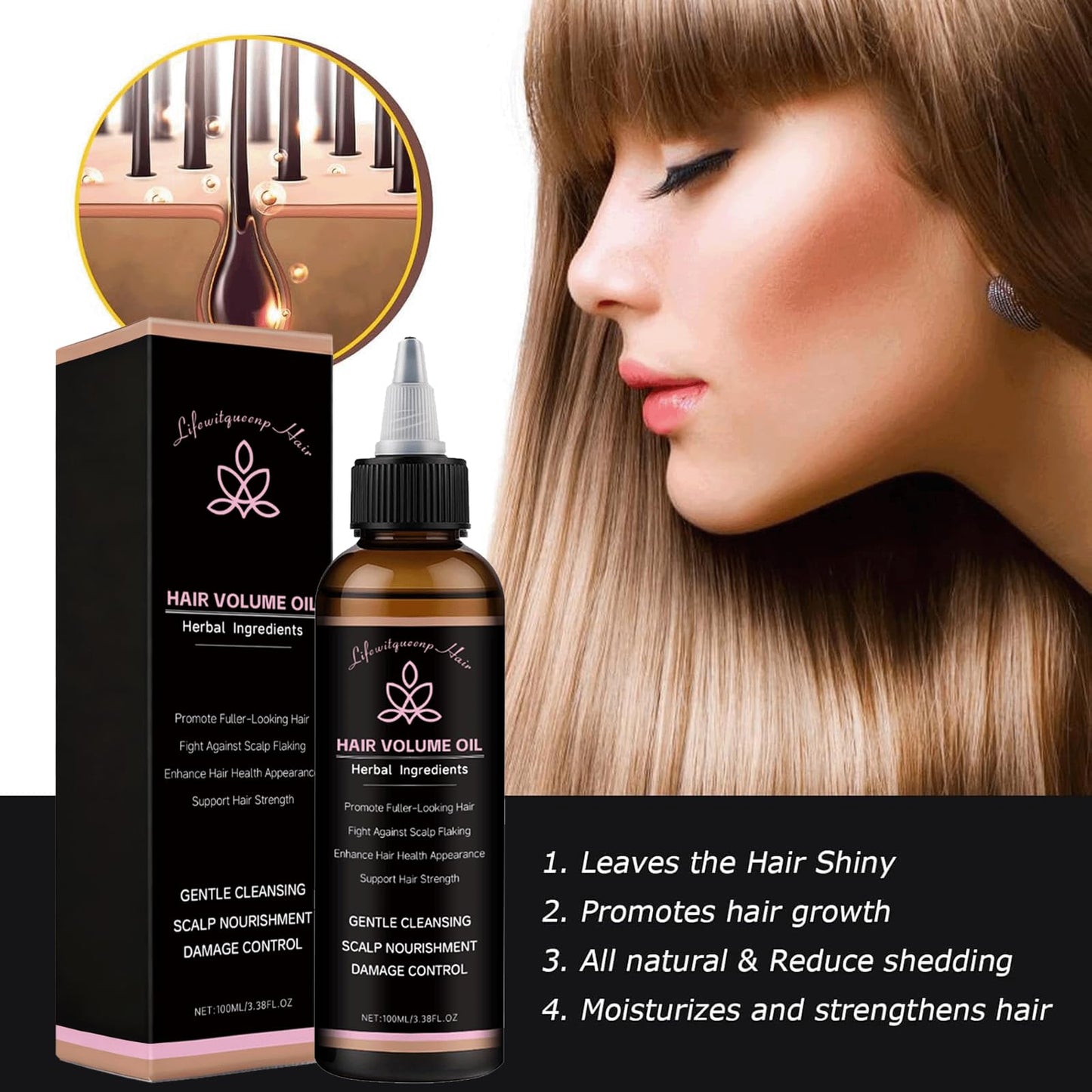 2PCS lifewitqueenp Hair Care Growth Oil,Lifewitqueenp Hair Growth Products,Non-greasy, Quick-Absorbing, Strengthens Roots – Leaves Hair Black & Shiny, Reduces Split Ends & Dryness (2PCS)
