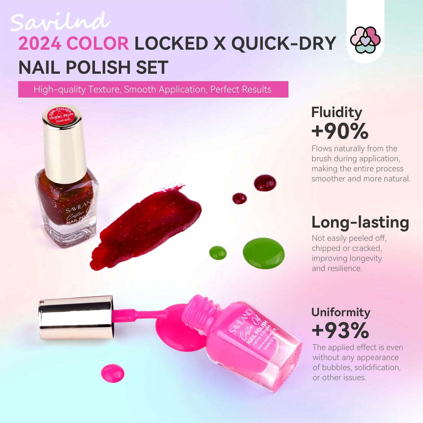 SAVILAND Nail Polish Set Air-Dry: 36+3 Colors Nail Polish Kit Red Pink Blue Glitter Regular Nails Polish with Base Top Coat Nail Lacquer Acrylic Nail Set for Beginner Home Salon DIY Gift
