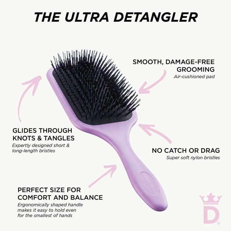 Denman Tangle Tamer Ultra (Violet) Detangling Paddle Brush For Curly Hair And Black Natural Hair - use with both Wet & Dry Hair, D90L