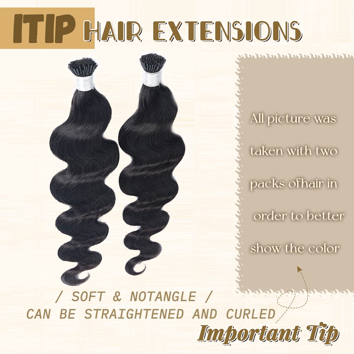 Remy I Tip Hair Extensions Human Hair for Black Women, Natural Black Body Wave Hair Extensions 18inch Cold Fusion Stick Tip Extension 2-3 Pack Full Ends 50G/50S