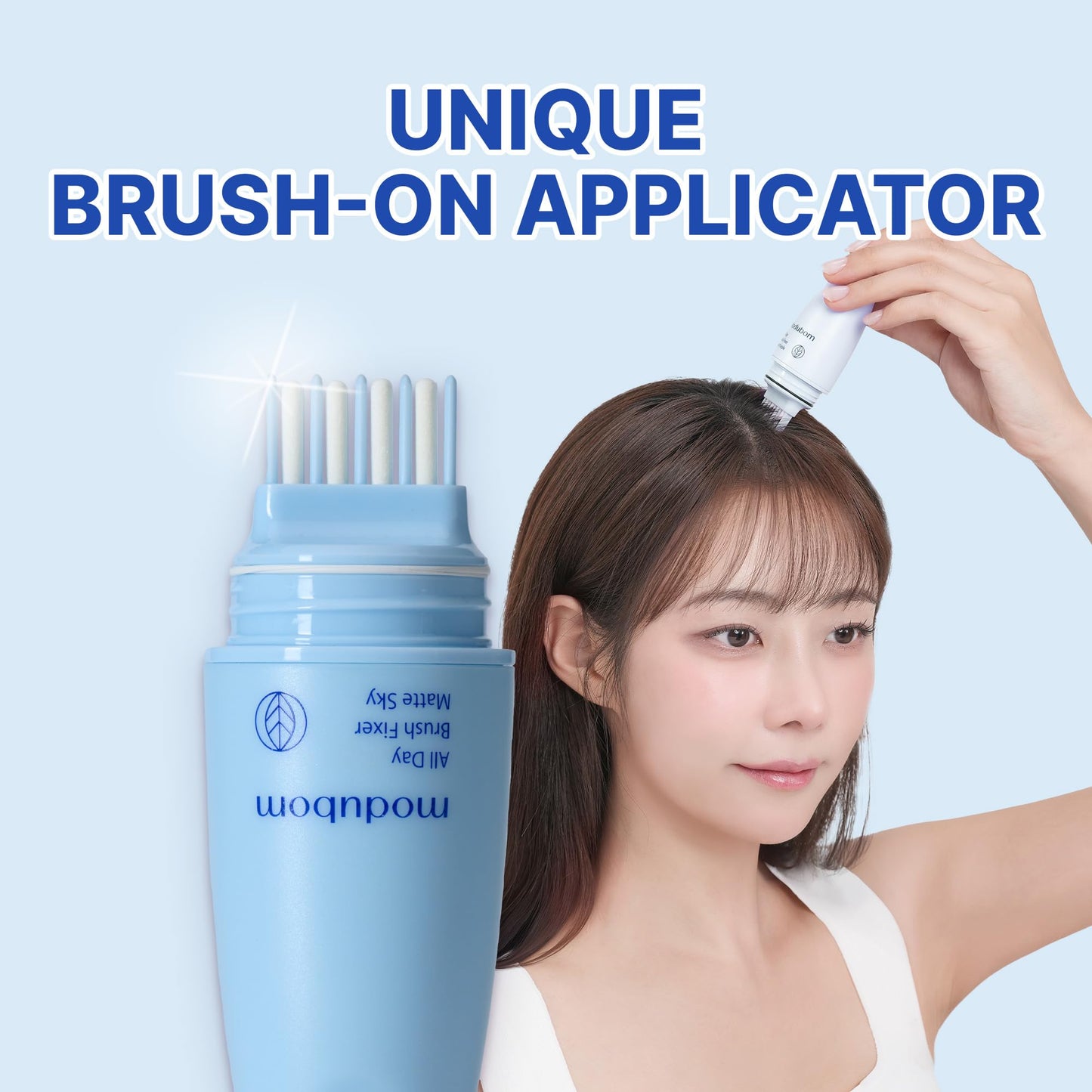 modubom All Day Brush Fixer Matte Sky - Hair Taming Wand for Flyaways and Frizz, Non-Sticky Hair Finishing Stick for Sleek Look, Natural Hold Hair Tamer for Baby Hair & Bangs, Portable Hair Wax Stick