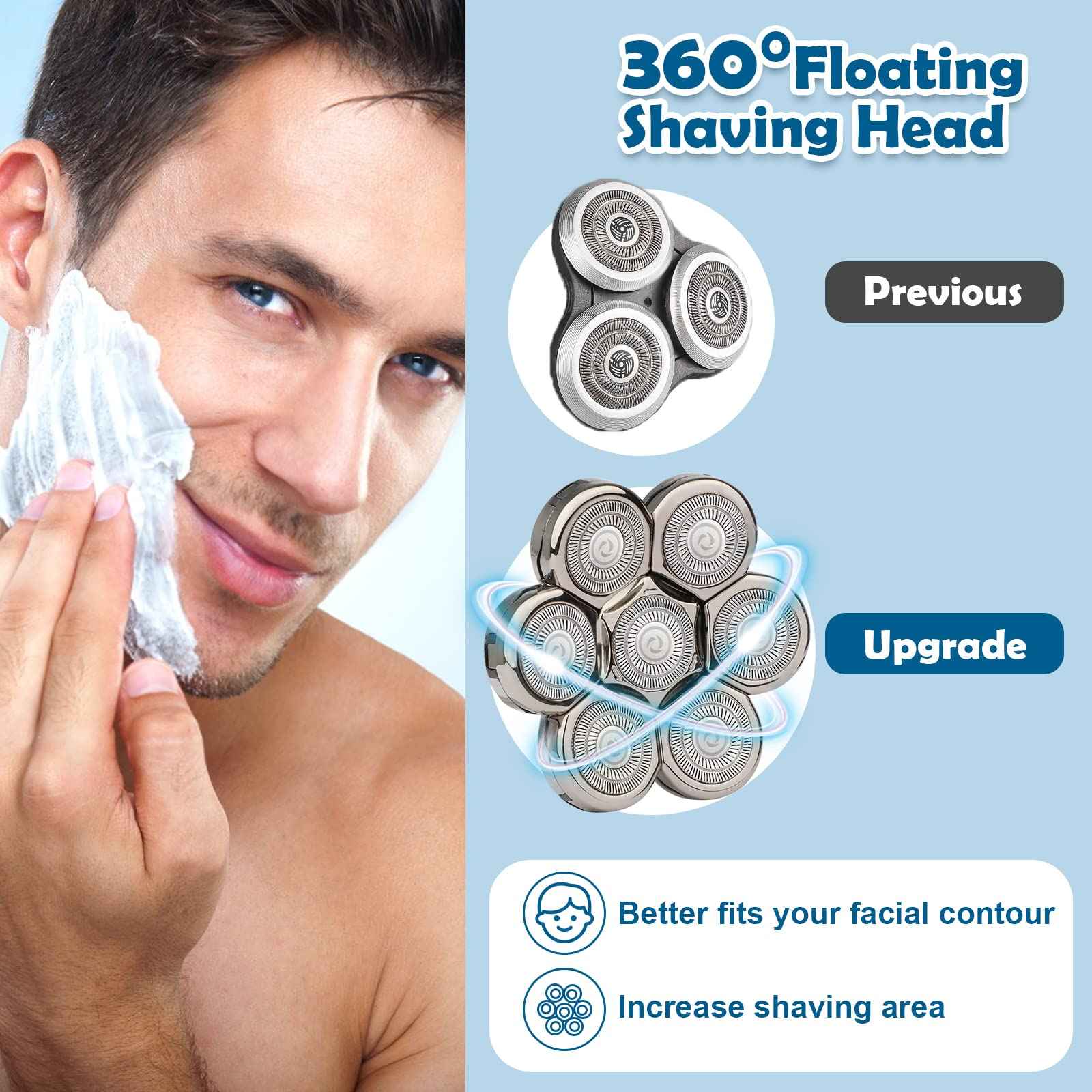 Electric Shaver Replacement Heads 7D - 7 Blades Head Shaver Replacement Heads Universal Stainless Steel Rotary Blade Refills for Bald Head Razor for Men (Silver Gray)