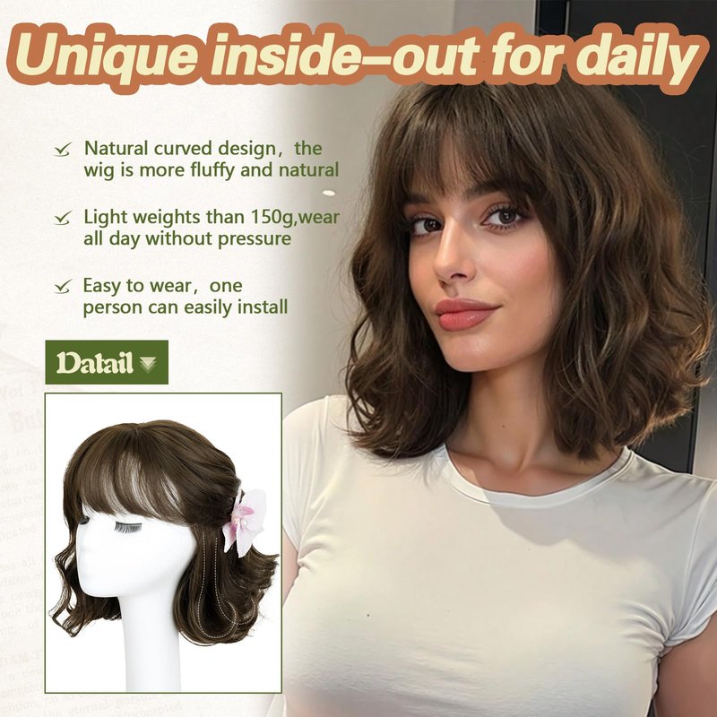 SUKRI Dark Brown Bob Wigs with Bangs for Women Short Wavy Shoulder Length Bob Wig Natural Color Heat Resistant Hair for Daily 12 Inch
