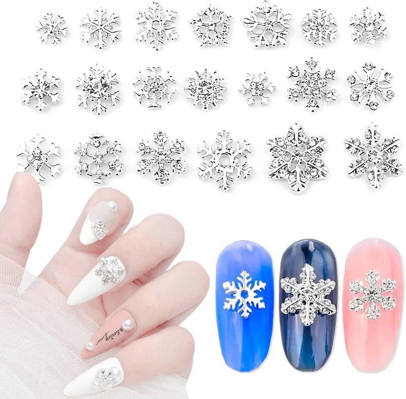 Christmas Nail Charms - 20pcs Silver Snowflake Nail Art with Diamond Design | Winter Nail Jewelry for DIY Manicure