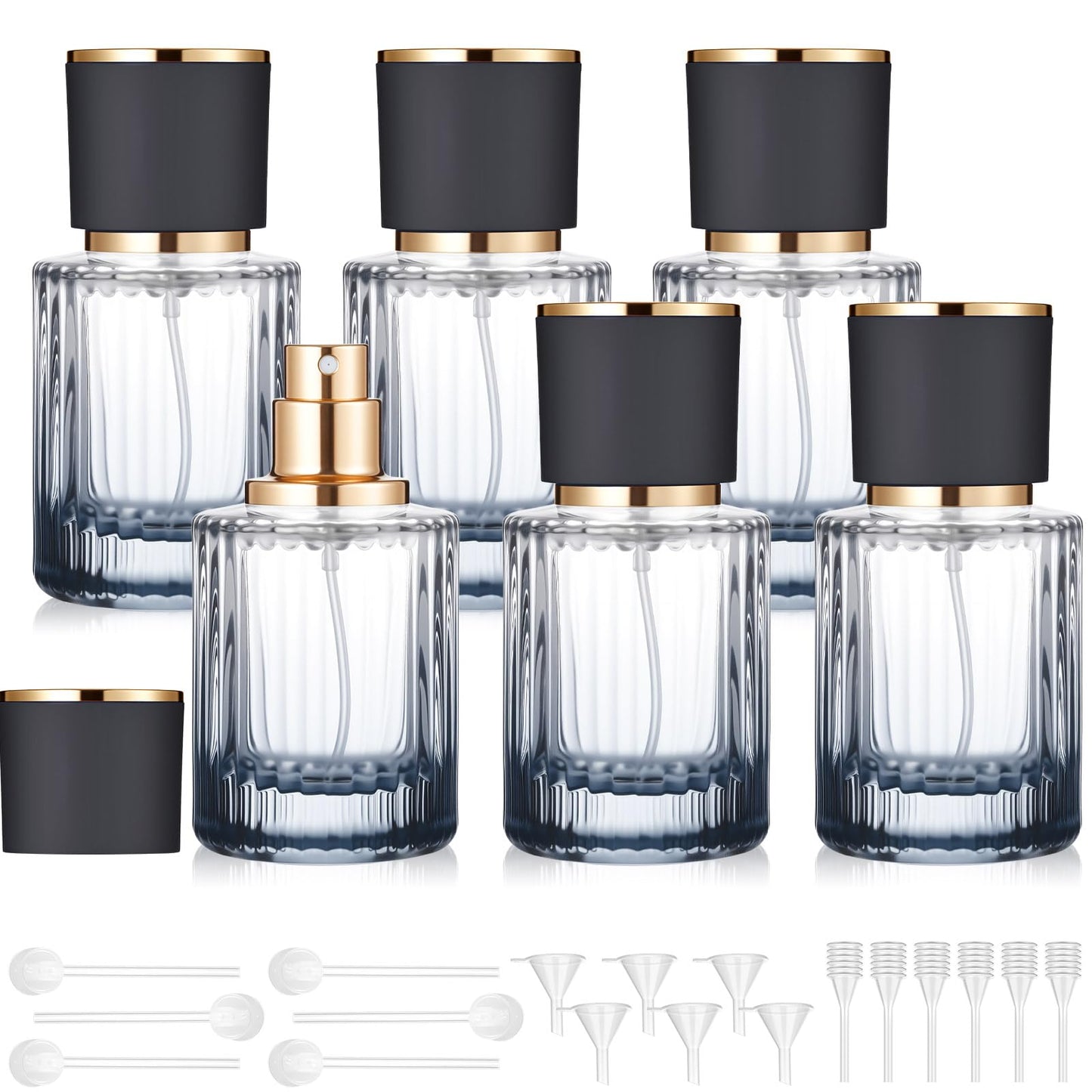 Teenyyou 6 Pcs 30/50/100ml Empty Glass Perfume Bottles Bulk Pack for Perfume Makers Refillable Atomizer Cologne Bottles DIY Vintage Fragrance Packaging Glass Bottling Supplies (Black,50 ml)