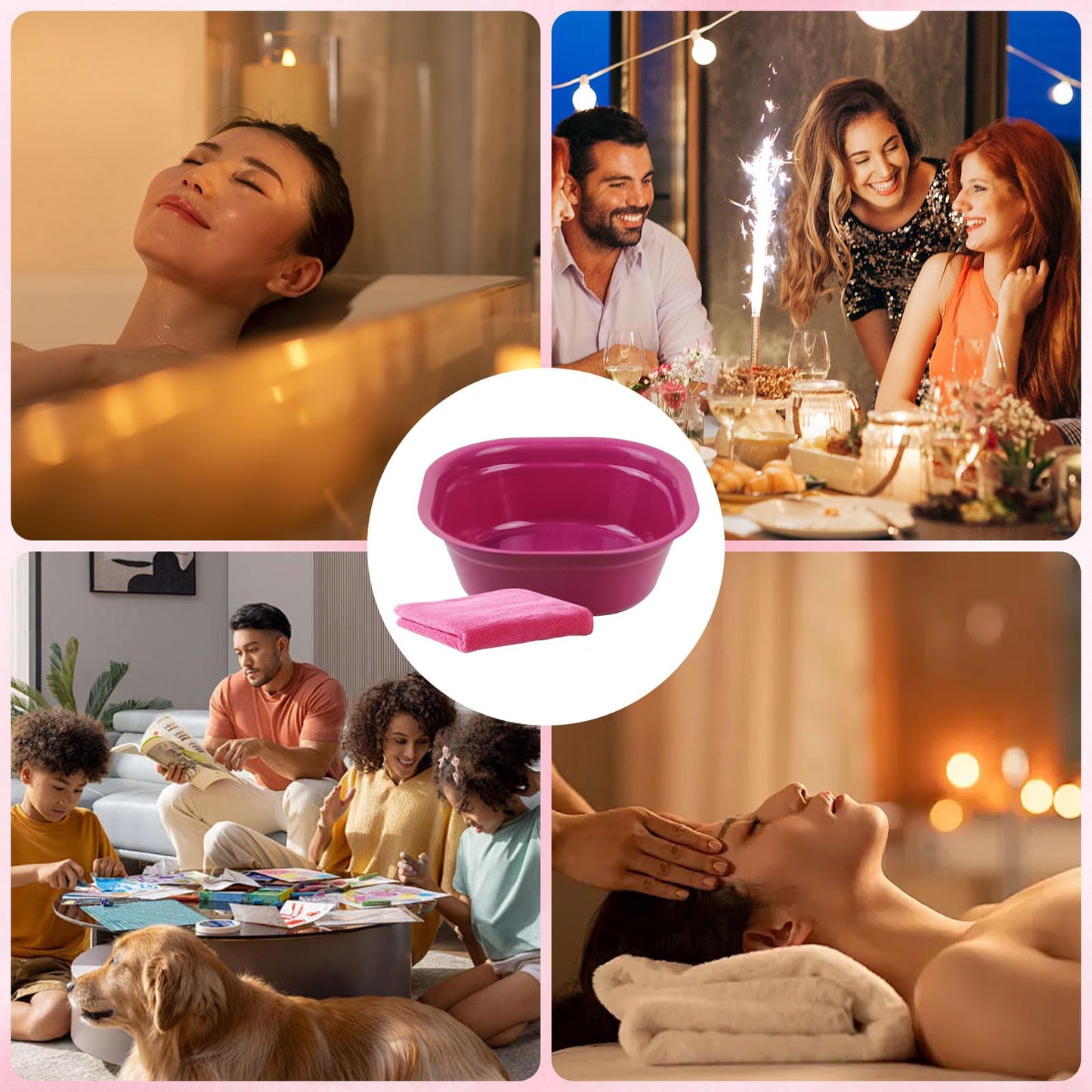 Haploon Foot Spa Kit 6 Sets Basin with Pink Towels Set Foot Tub Accessory