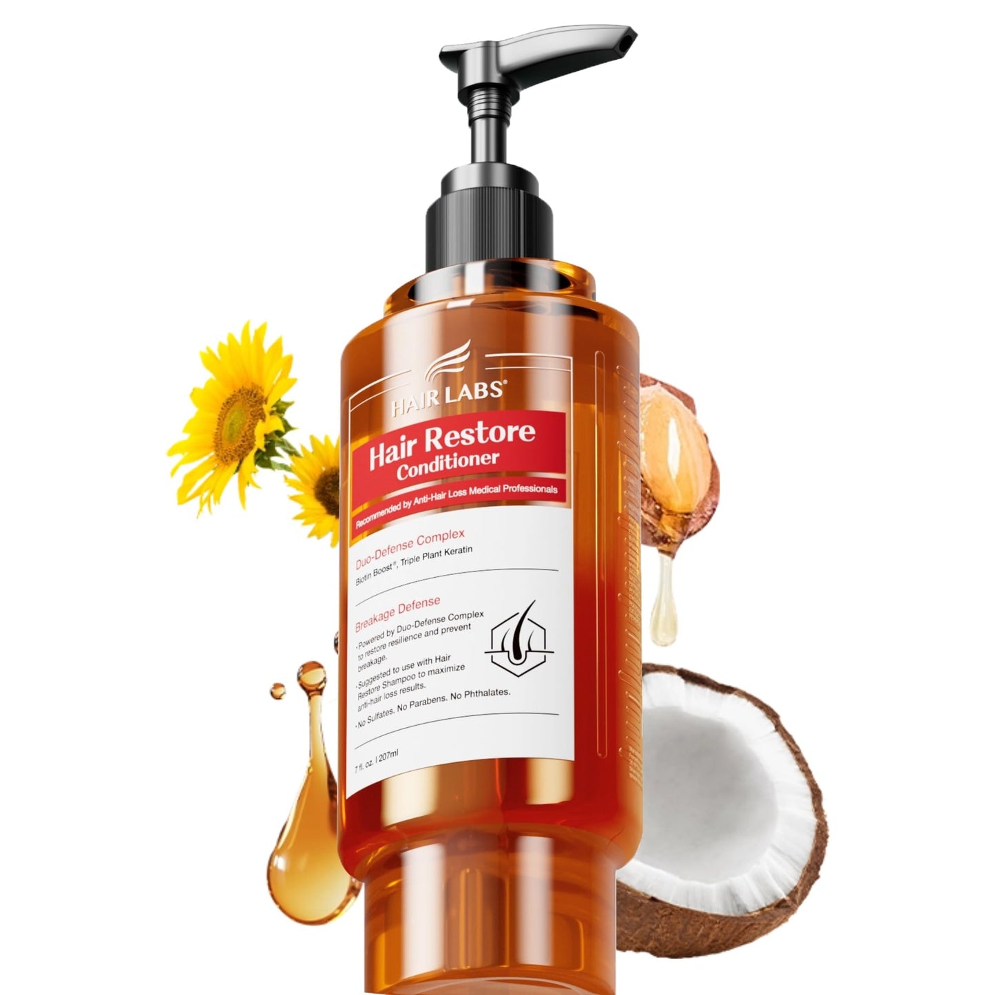 Hair Labs Hair Conditioner for Dry Damaged Hair, Keratin & Biotin Conditioner for Men and Women, Sulfate Free Deep Moisturizing Conditioner for Breakage, Frizz & Thinning Hair, 7 Fl Oz