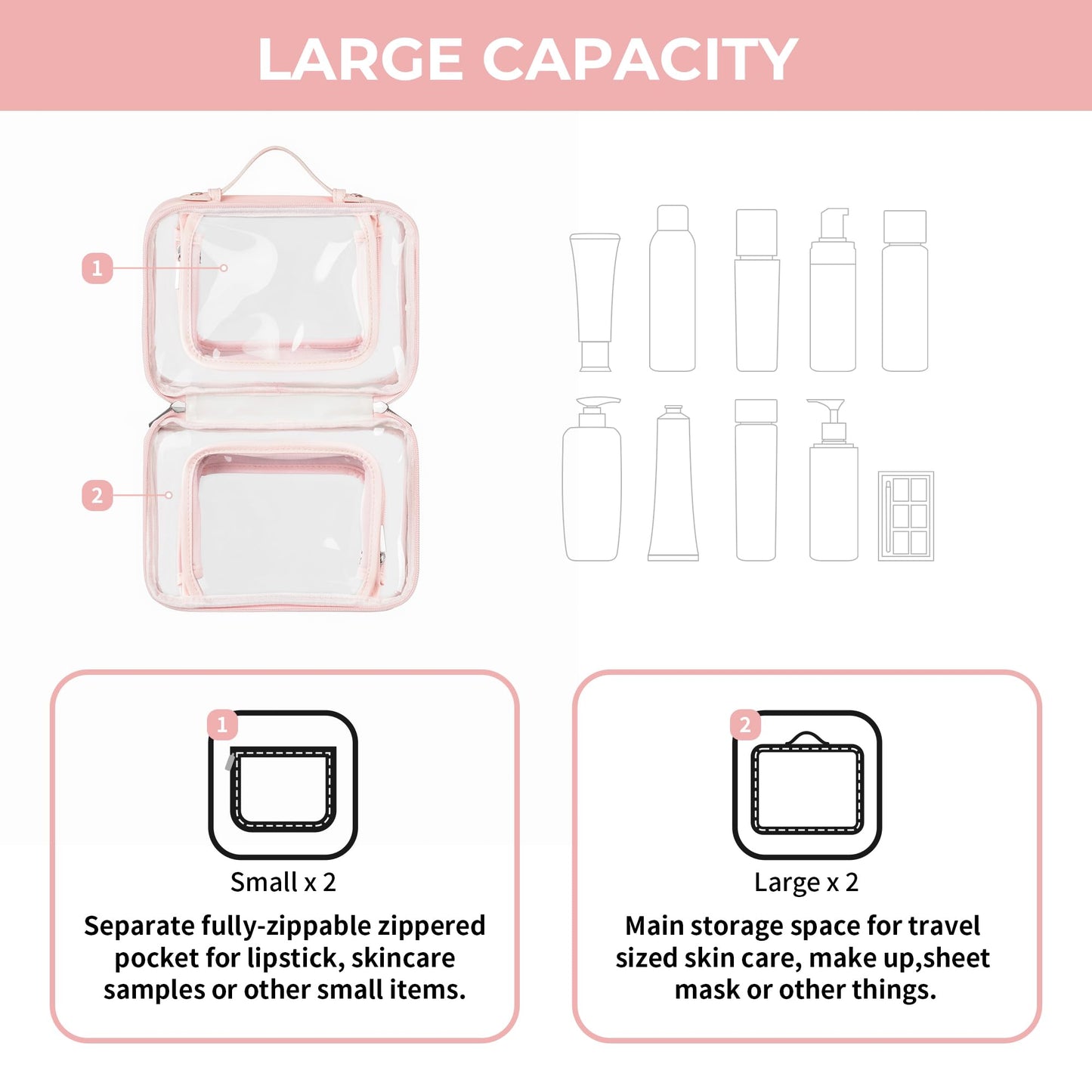 GRANNY SAYS TSA Approved Toiletry Bag, Clear Makeup Bag, Travel Toiletry Bag for Women, Leather Travel Cosmetic Bag, Portable PVC Waterproof Bag, Small Makeup Organizer, Black