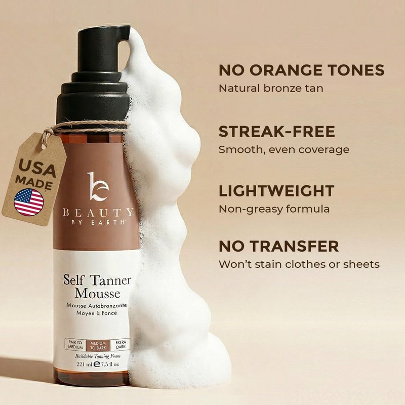 Self Tanner Mousse - Natural & Organic Sunless Tanning Foam for Dark Tan | Streak-Free Finish & Glow