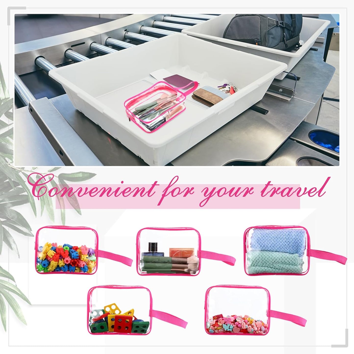 Clear Toiletry Bag - PVC Travel Cosmetic Pouch with Handle Strap | Rose Pink, 24 Pack for Summer Vacation & Gifts