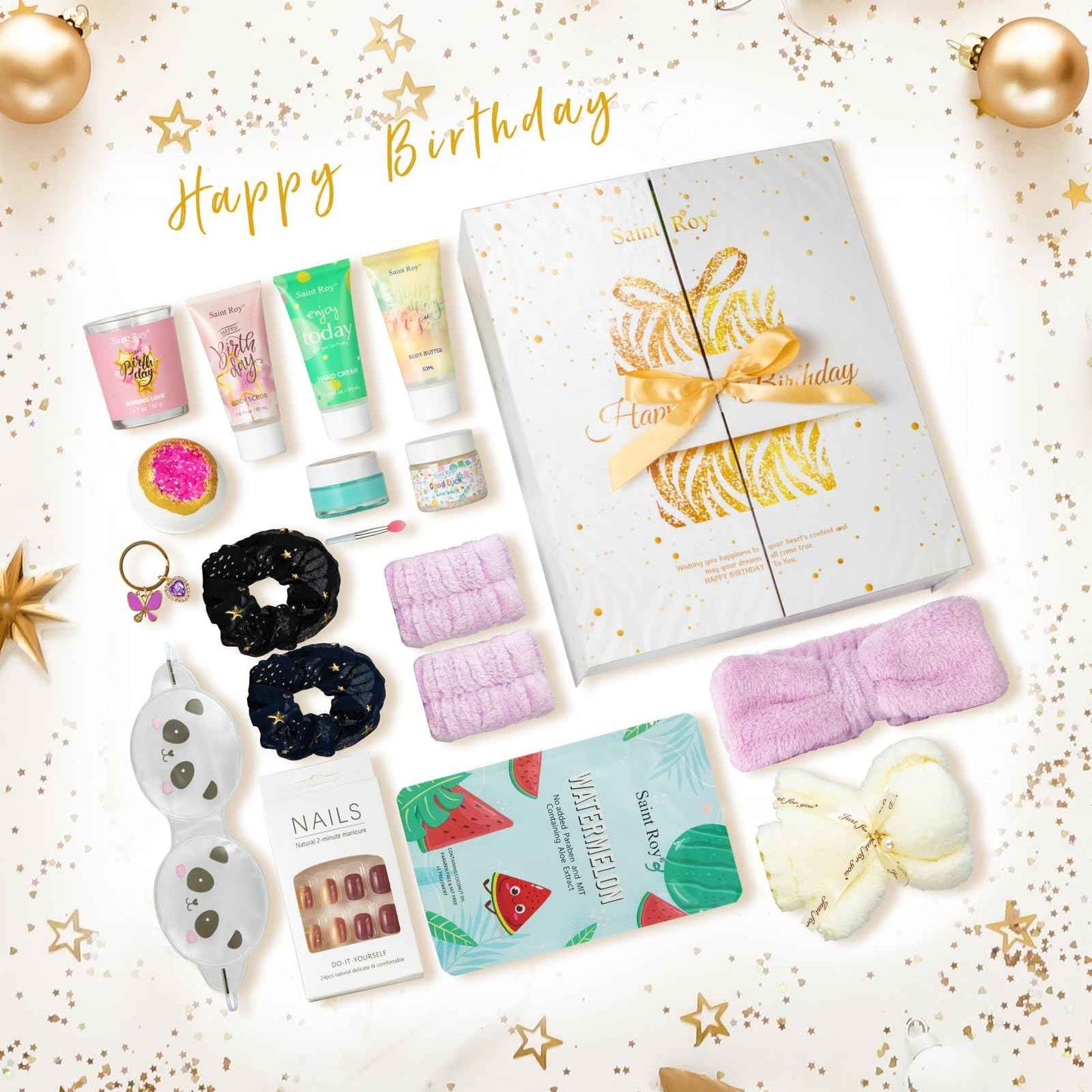 Luxury Spa Gifts for Her - 15pcs Birthday Surprise Box with Hand Cream, DIY Nails Set & Skin Care Gift Sets for Women, Moms & Daughters