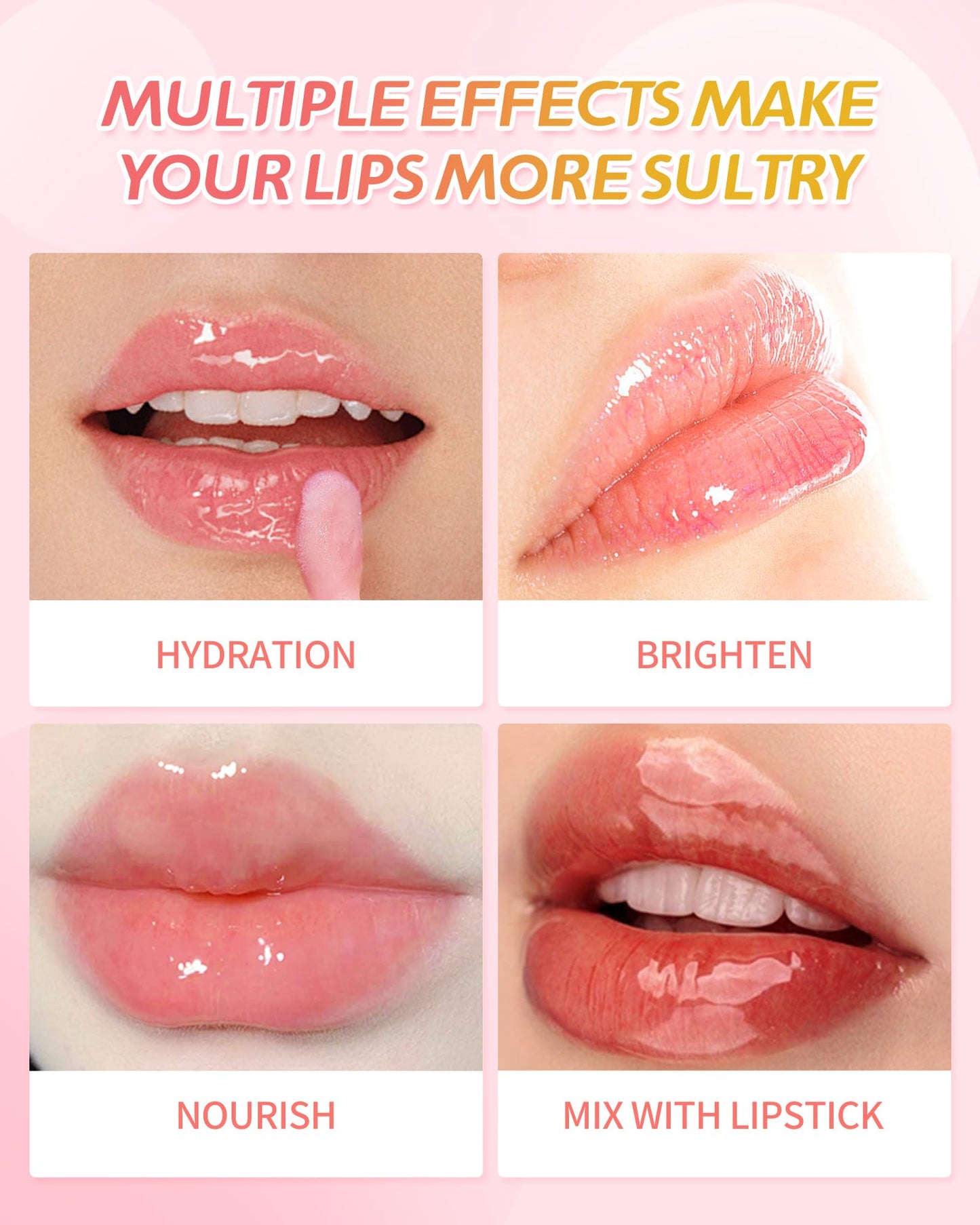 SUMEITANG 3Pcs Hydrating Lip Oil Set，Non-sticky Lip Oils Gloss Lip Balm Lip Care，Deeply Nourishing and Repairing Prevents Lips Chapped and Lighten Lip Lines(Honey，Peach，Strawberry)