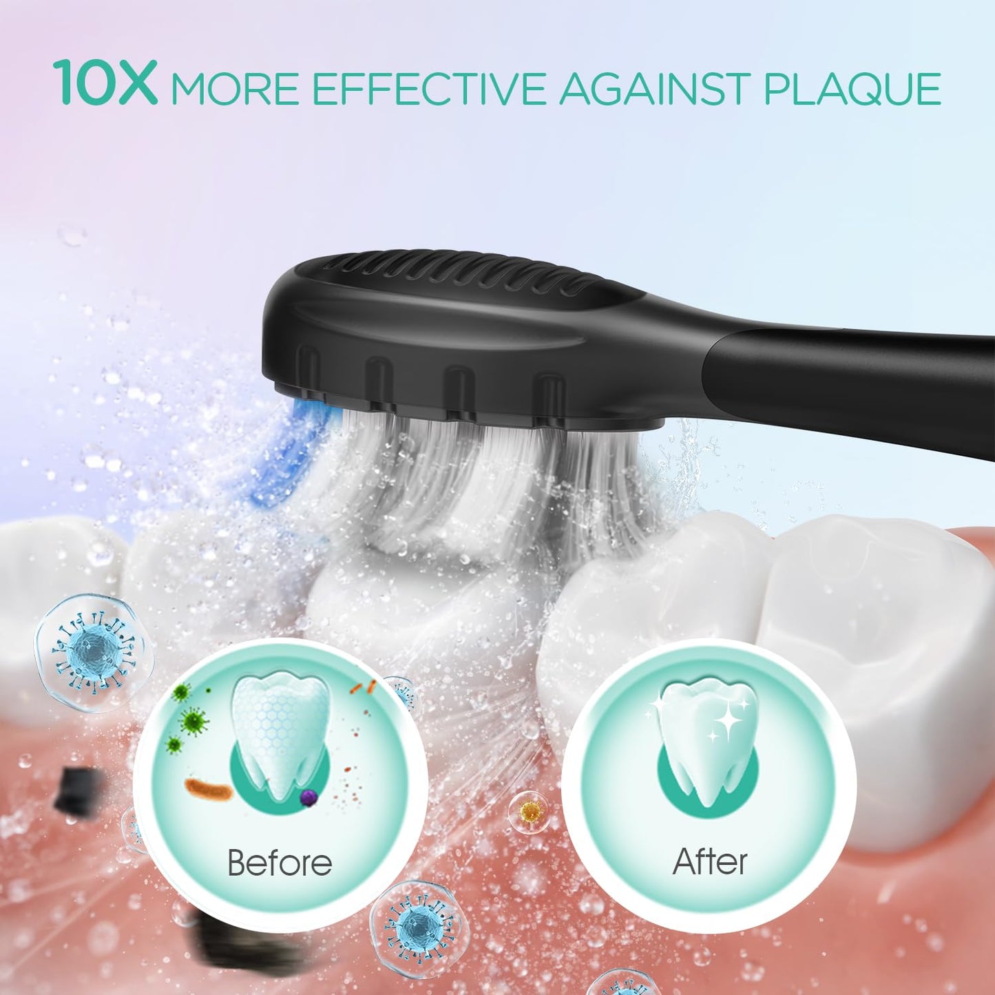VOYOR-HEALTH Sonic Electric Toothbrush for Adults,Tooth Brushes with 6 Brush Heads,70-Day Battery Life,IPX7 Waterproof Rechargeable Travel Toothbrushes with 3 Modes for Family Use ET110(Black)