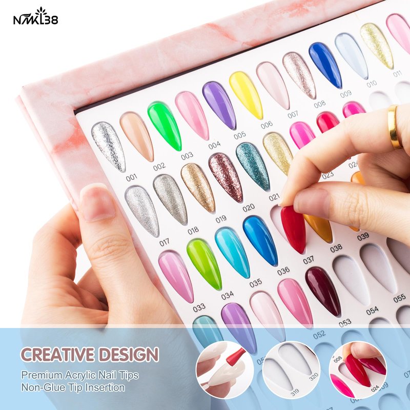 NMKL38 320 Nail Colors Chart Nail Gel Polish Display Book with 240 False Nail Tips Professional Salon Nail Color Swatches Nail Practice Card Board (Pink)