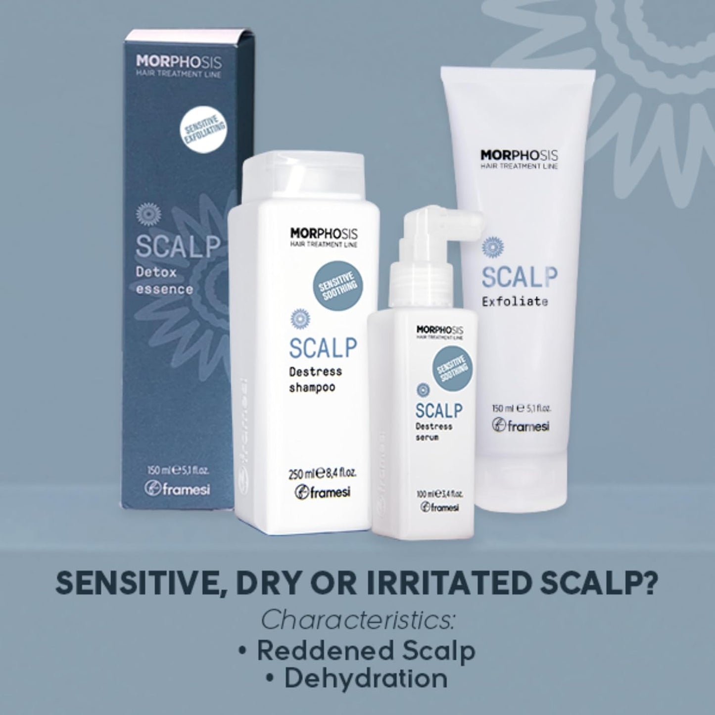Framesi Morphosis Scalp Destress Shampoo - Soothing Formula for Sensitive Scalps | 8.4 fl oz, Natural & pH Balanced