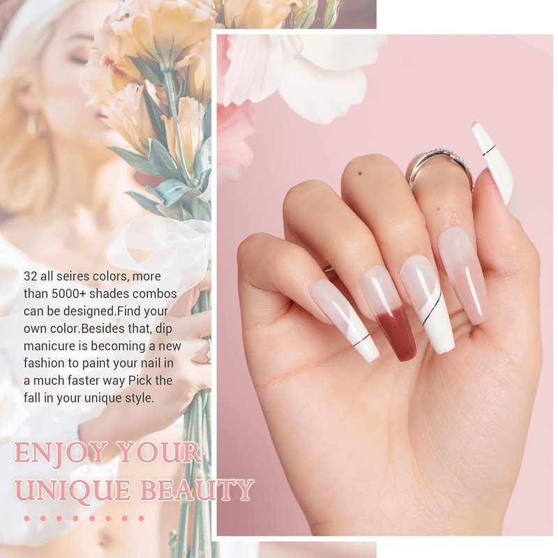 Azurebeauty 42-Piece Dip Powder Nail Kit - 32 Color Set for French Art Manicure | Includes Top/Base Coat & Recycling Tray