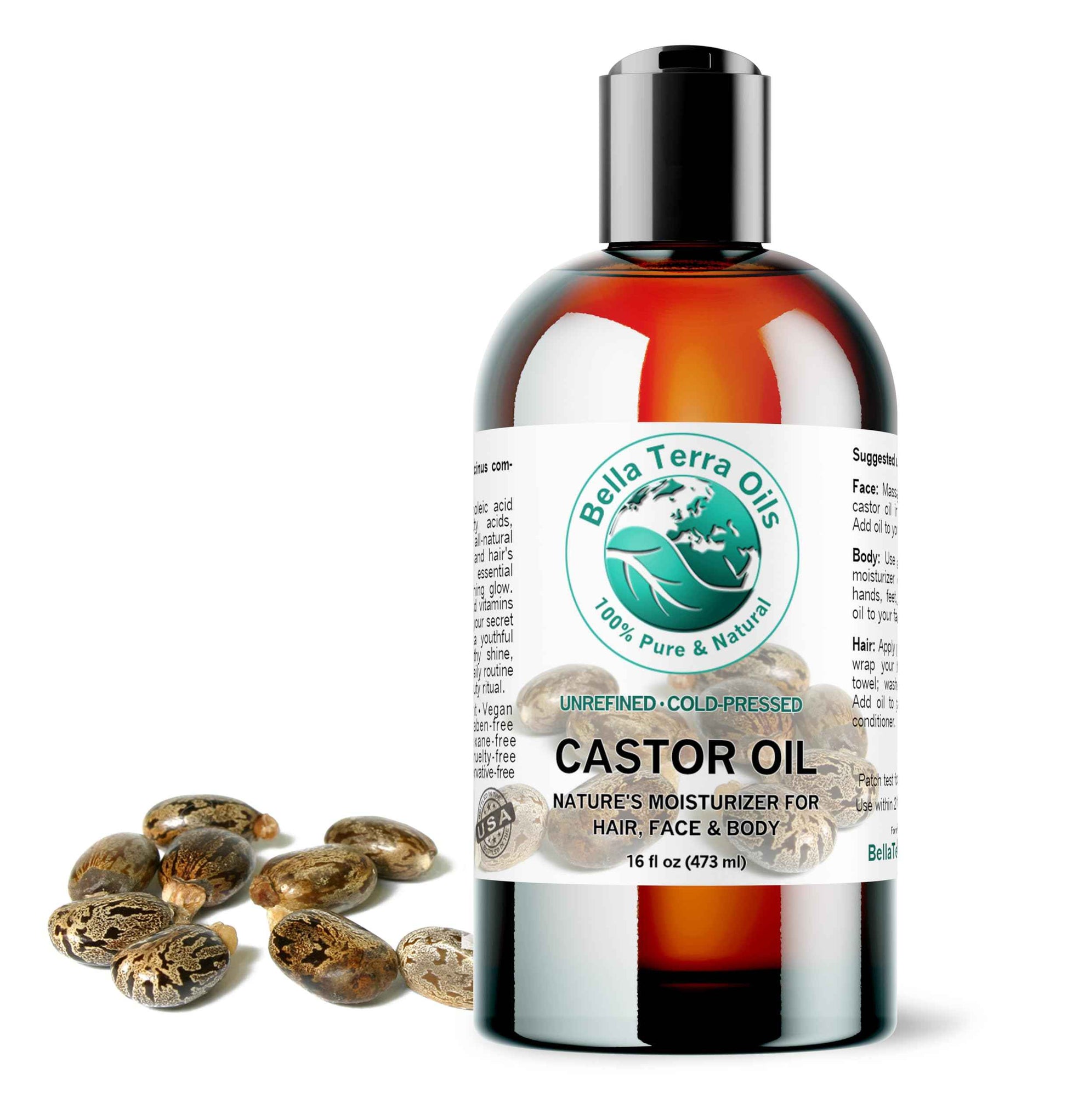 Bella Terra Oils - Organic Castor Oil 16 oz - A Nutrient-Dense Experience, Packed with Minerals & Omega-9 Fatty Acids, Elevate Your Beauty Regimen