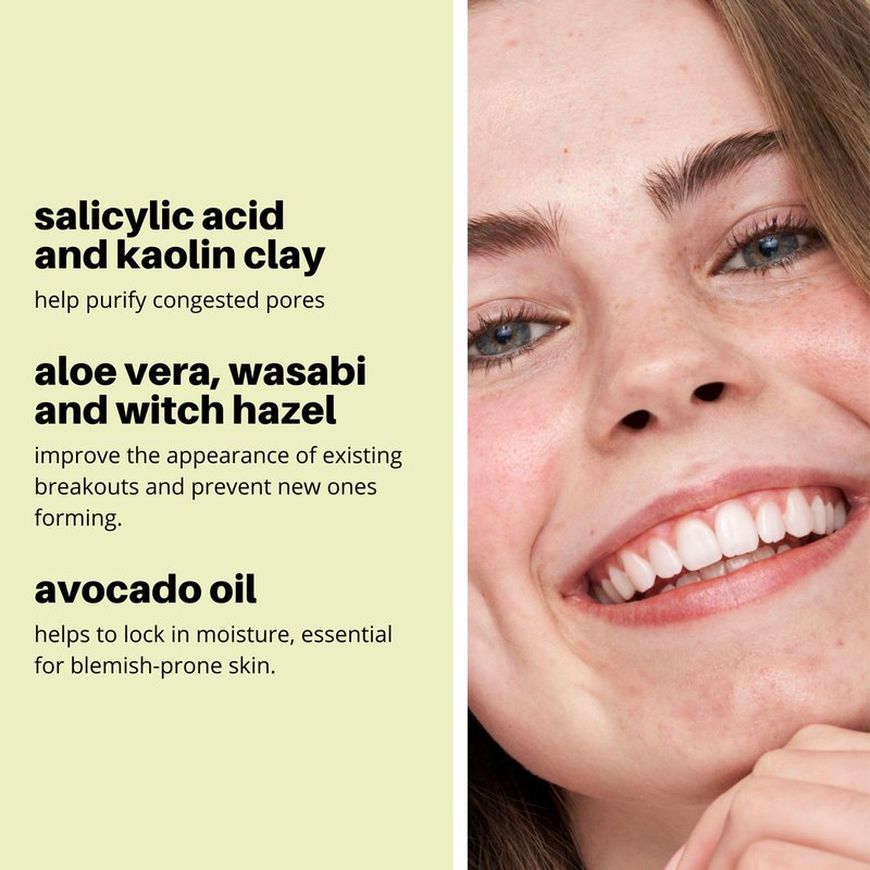 Nip+Fab Teen Skin Fix Wasabi Clay Mask, 2.54 fl oz, Purifies Congested Pores with Kaolin Clay and BHA Salicylic Acid, Healing and Moisturizing Formula