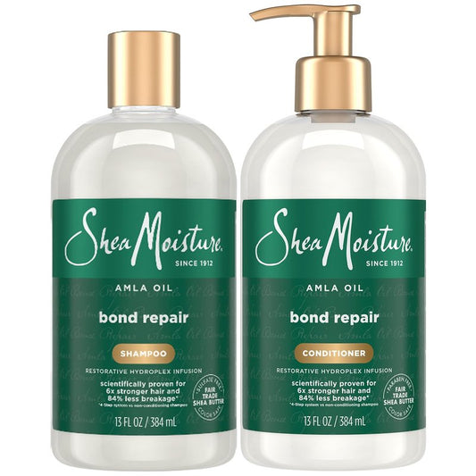 SheaMoisture Shampoo & Conditioner, Amla Oil, Bond Repair Hair Treatment for Dry, Damaged Hair, Anti-Frizz Products for Curly Hair, 13 Oz Ea