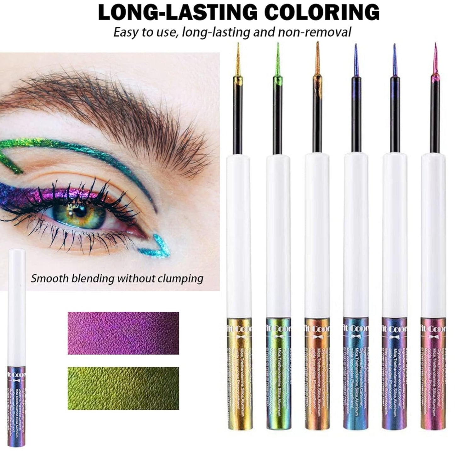 Chameleon Liquid Eyeshadow Set - 6 Metallic Glitter Shades | Long-Lasting Waterproof Multichrome Makeup