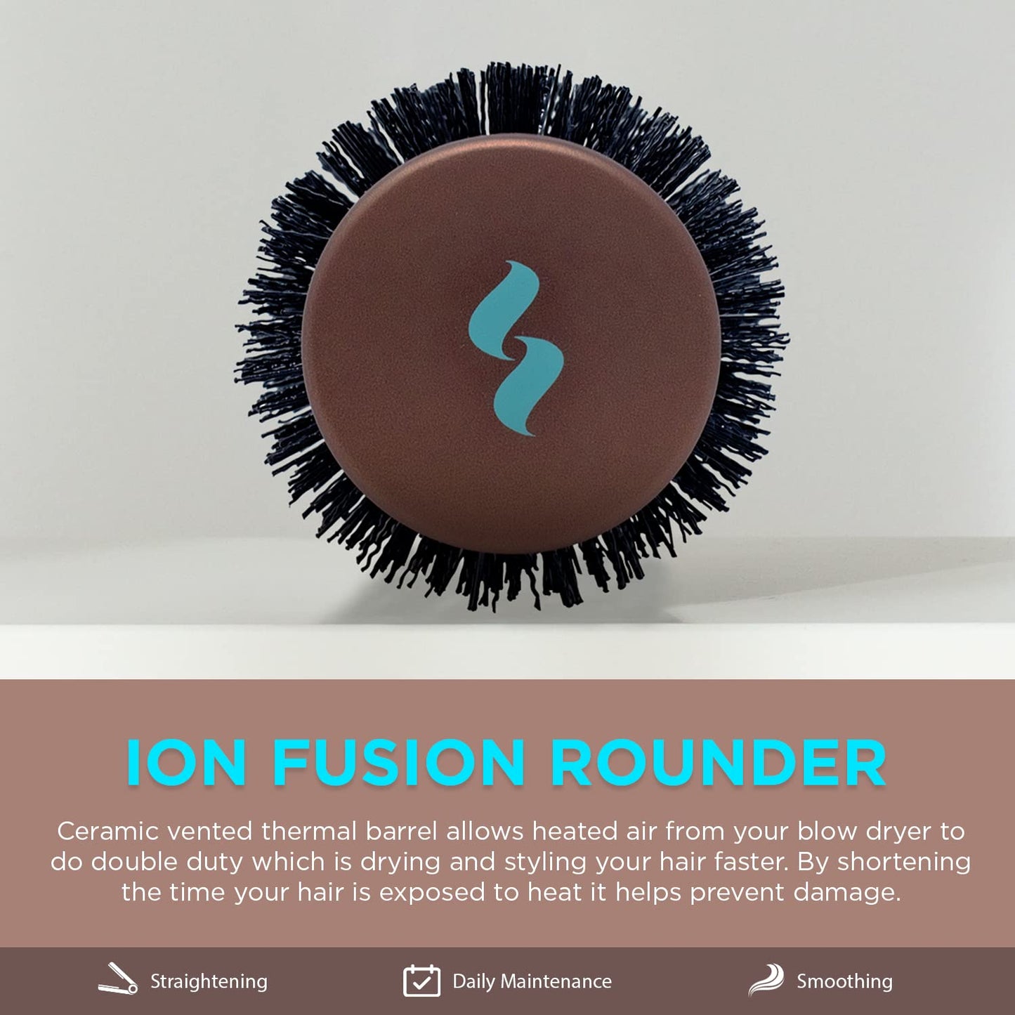 Spornette Ion Fusion Ceramic Round Brush for Blow Drying - Round Hair Brush for Blow Outs, Volume & Curling - Ion Bristles Help to Smooth Hair and Eliminate Frizz & Static (2.5 Inch)