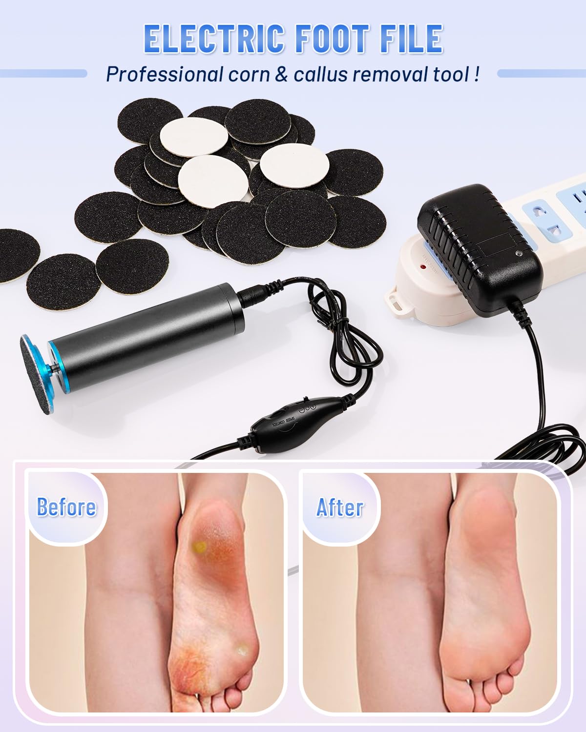 DERMAWAVE FSA&HSA Electric Callus Remover for Feet with 60 Sandpaper Discs, Adjustable Speed Professional Foot File Electric Heel Grinder Sander Pedicure Tool for Dead Skin