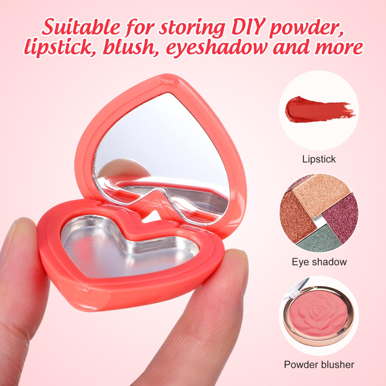 ABOOFAN 4 Pack Refillable Empty Makeup Palettes, 1.7'' Portable Heart-Shaped Makeup Depotting Case with Mirror for Lipsticks, Eyeshadows, Blush, Compact for Travel