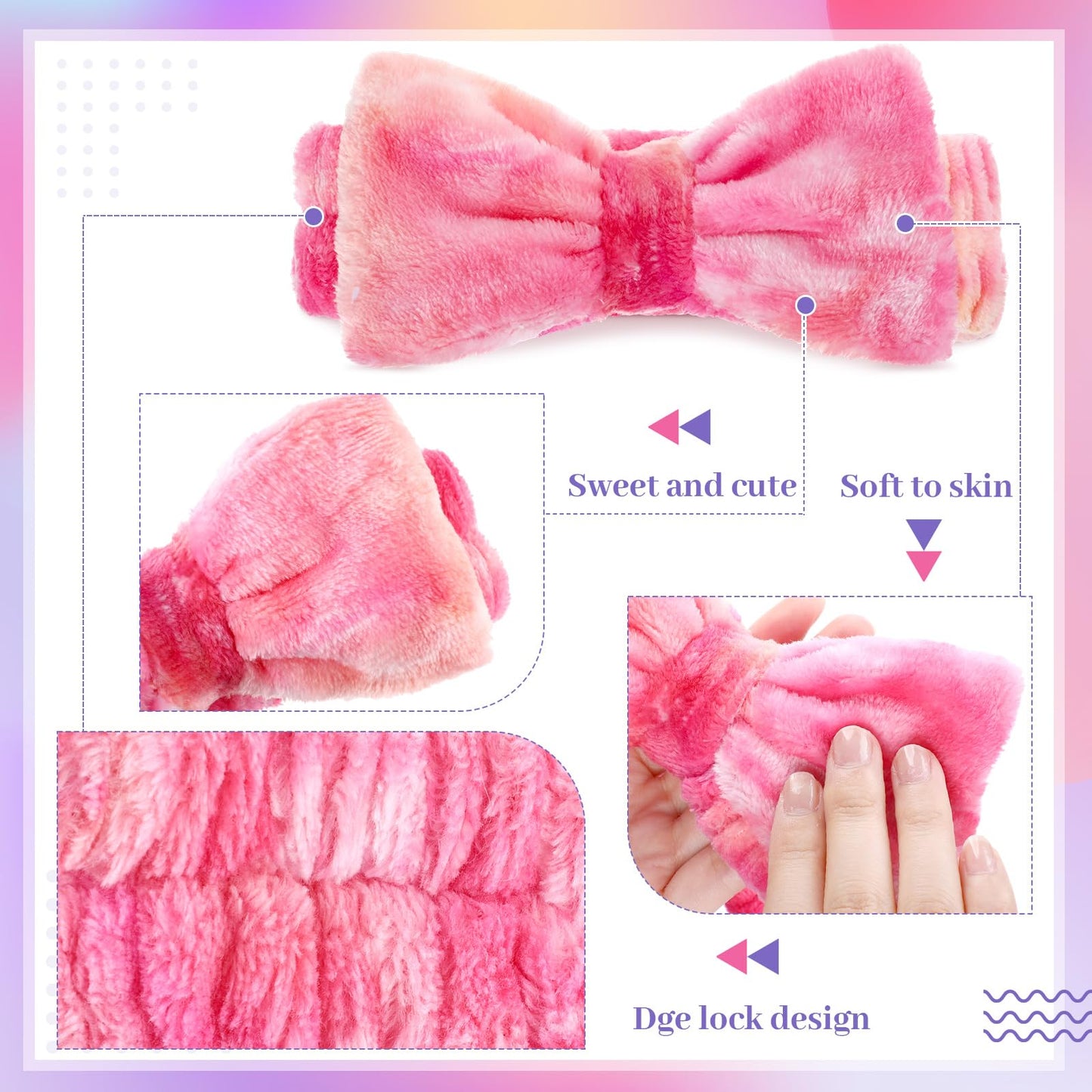 Riceshoot 24 Pieces Spa Headband Skincare Microfiber Tie Dye Headband Elastic Bow Tie Makeup for Washing Face Hair Wrap Accessories for Women Shower Gift