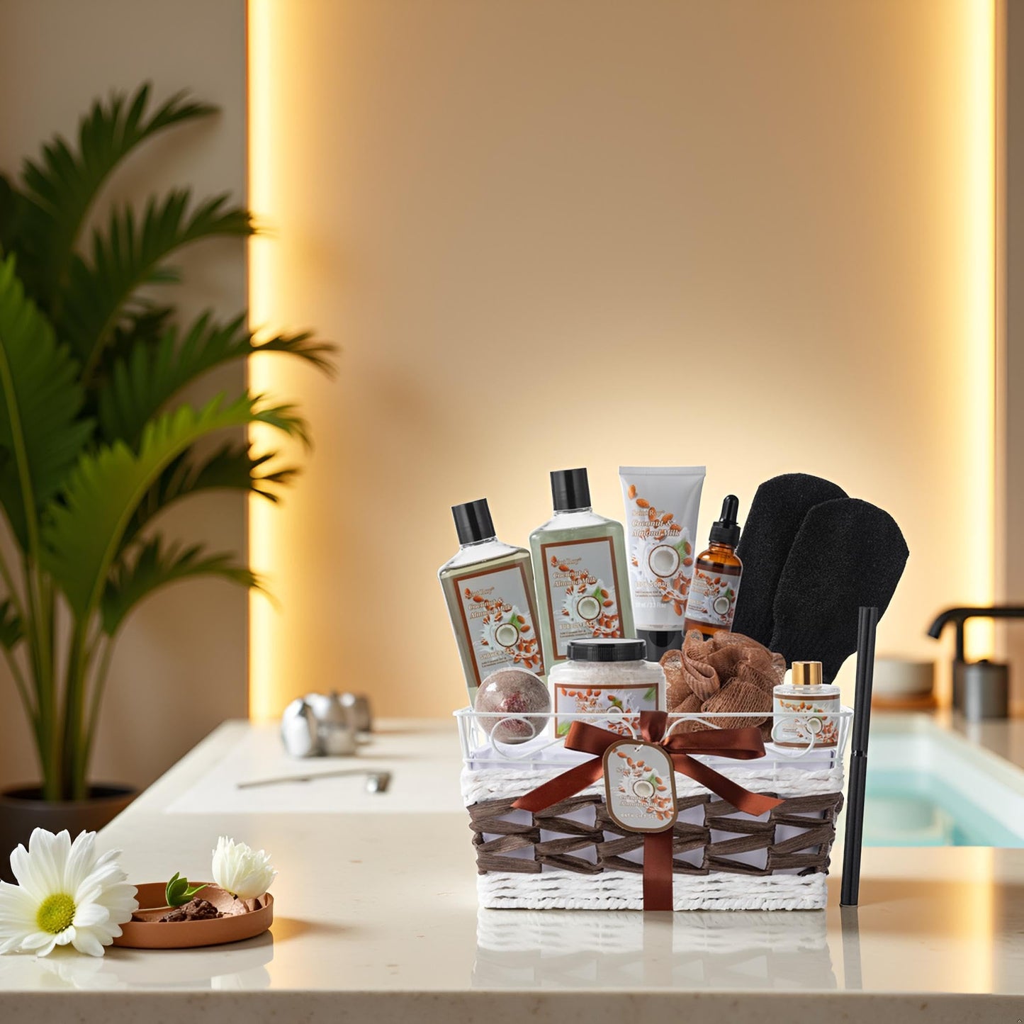 Fathers Day Gifts for Dad, Coconut Almond spa kit, Bath and Body Gift Basket for Women & Men Spa Gift Basket,Large Bath Gift Set With Fragrant Lotion, Home Spa Kit, Self-Care Gift, Diffuser