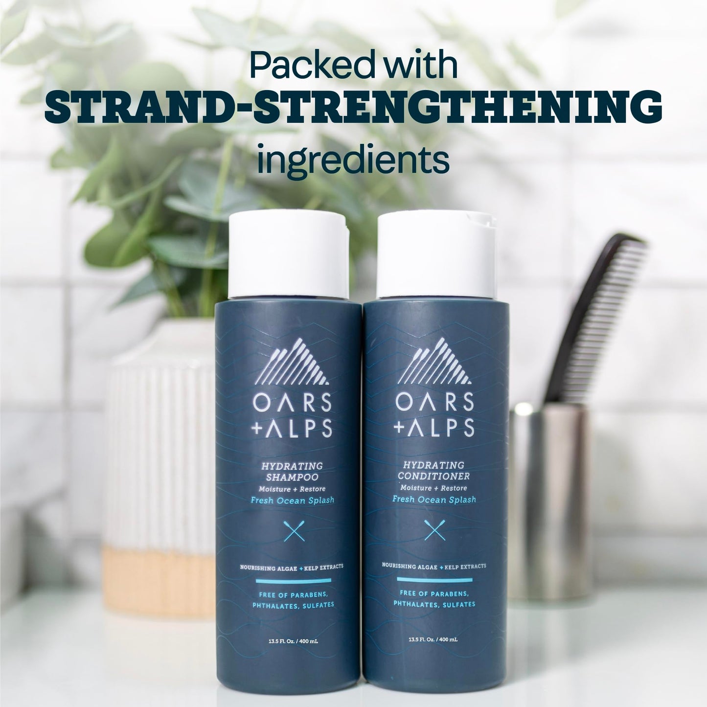 Oars + Alps Men's Sulfate Free Hair Shampoo and Conditioner Set for Men & Women, Infused with Kelp & Algae Extracts, Nourishing & Moisturizing, Paraben Free, Fresh Ocean Splash Scent, 2pk, 13.5oz