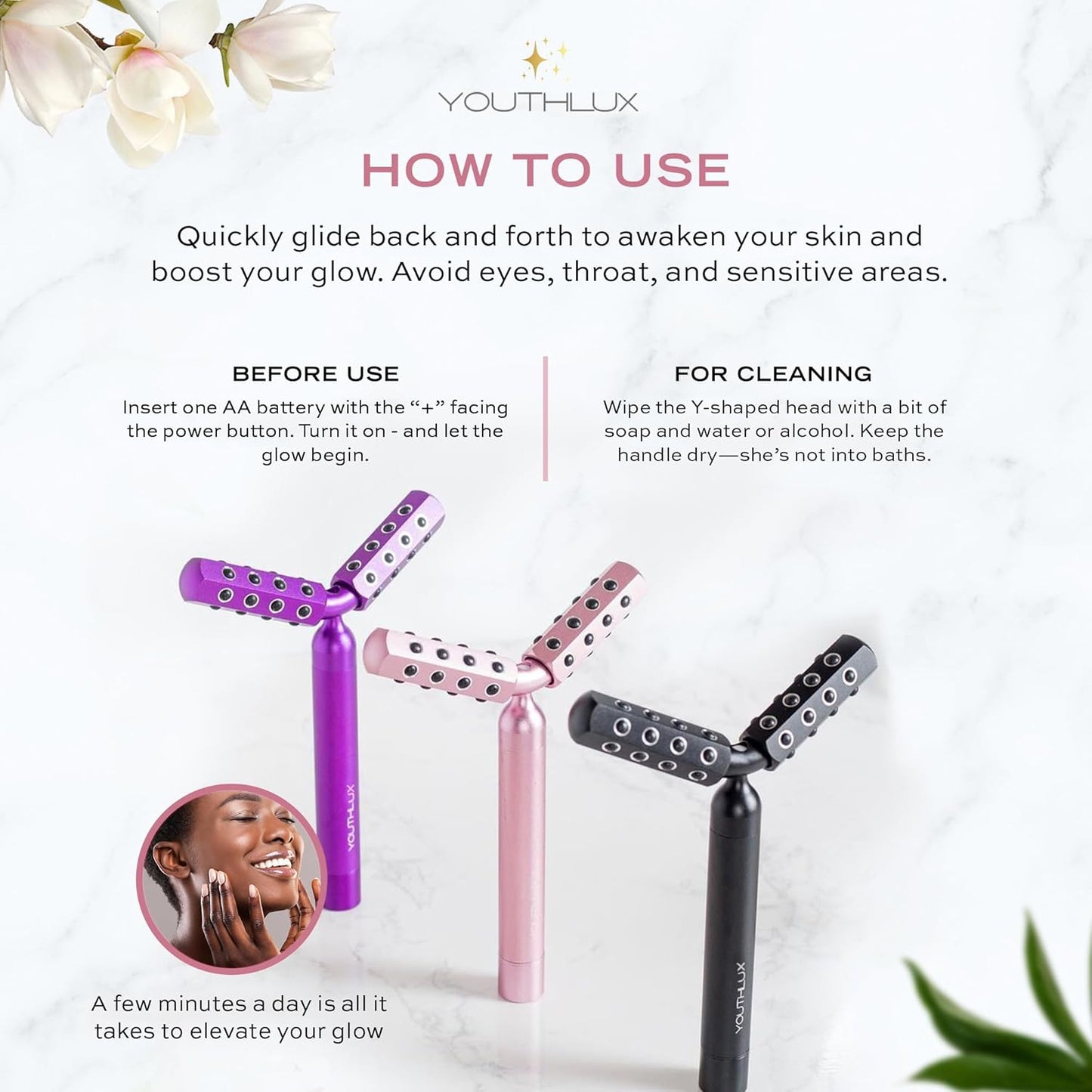 Germanium Stone Face Roller - Uplifting Beauty Tool for Skin Tightening, Firming & De-Puffing | Rose Gold
