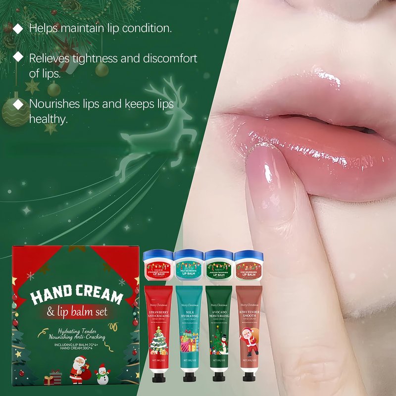 NovaCharm Christmas Hand Cream and Lip Balm Gift Set for Women & Girls, 8PCS Holiday Moisturizing Set with Shea Butter & Avocado Oil – Hydrating, Nourishing, Smoothing Skincare Set for Winter
