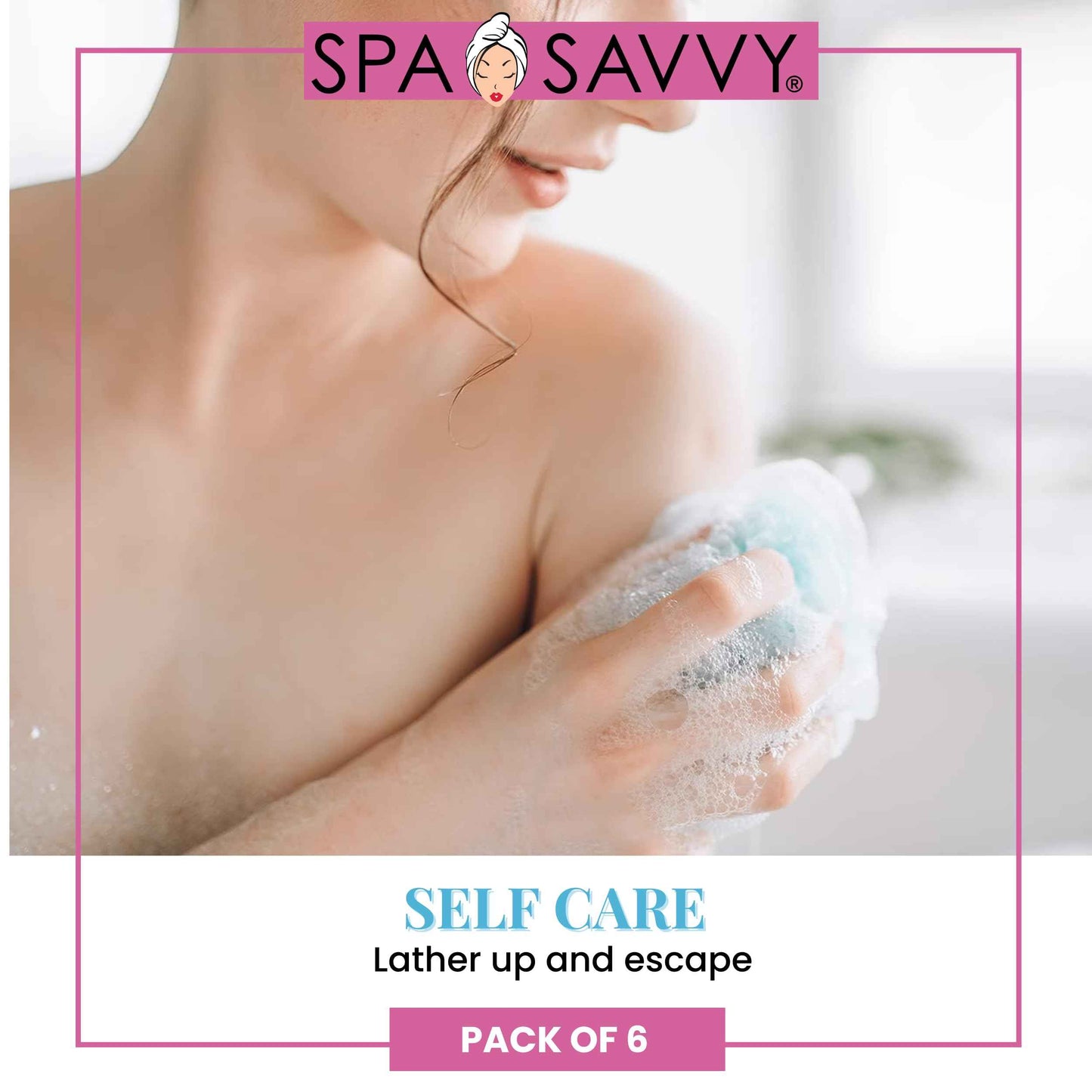 Spa Savvy Bath Loofah Set, 6 Pack Shower Pouf Body Sponges with Suction Cups, Exfoliating Bath Accessories for Men and Women, Multicolor