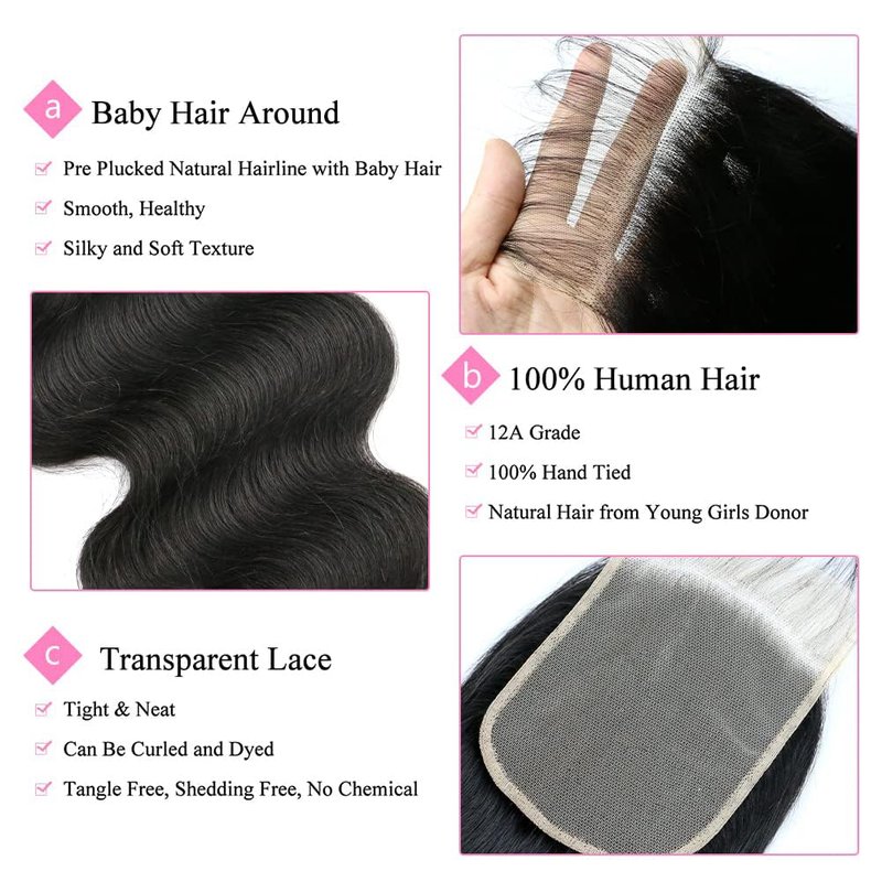 5x5 Transparent HD Lace Closure Only Body Wave Hair Closure Invisible Lace 12A Brazilian Virgin Remy Human Hair Closure 100% Human HairFree Part Pre Plucked Natural Black 16 Inch
