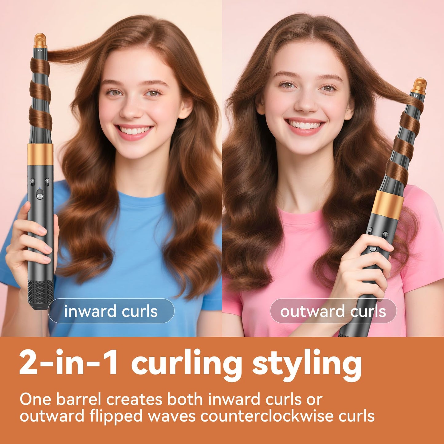 0.78in-1.4in Conical Long Barrels Attachment for Dyson Airwrap HS01 HS05 Accessories, 20MM-36MM 2 in 1 Auto-Wrap Curling Iron Curlers for Professional Barrels Curl and Wave Curl Hair, Gold
