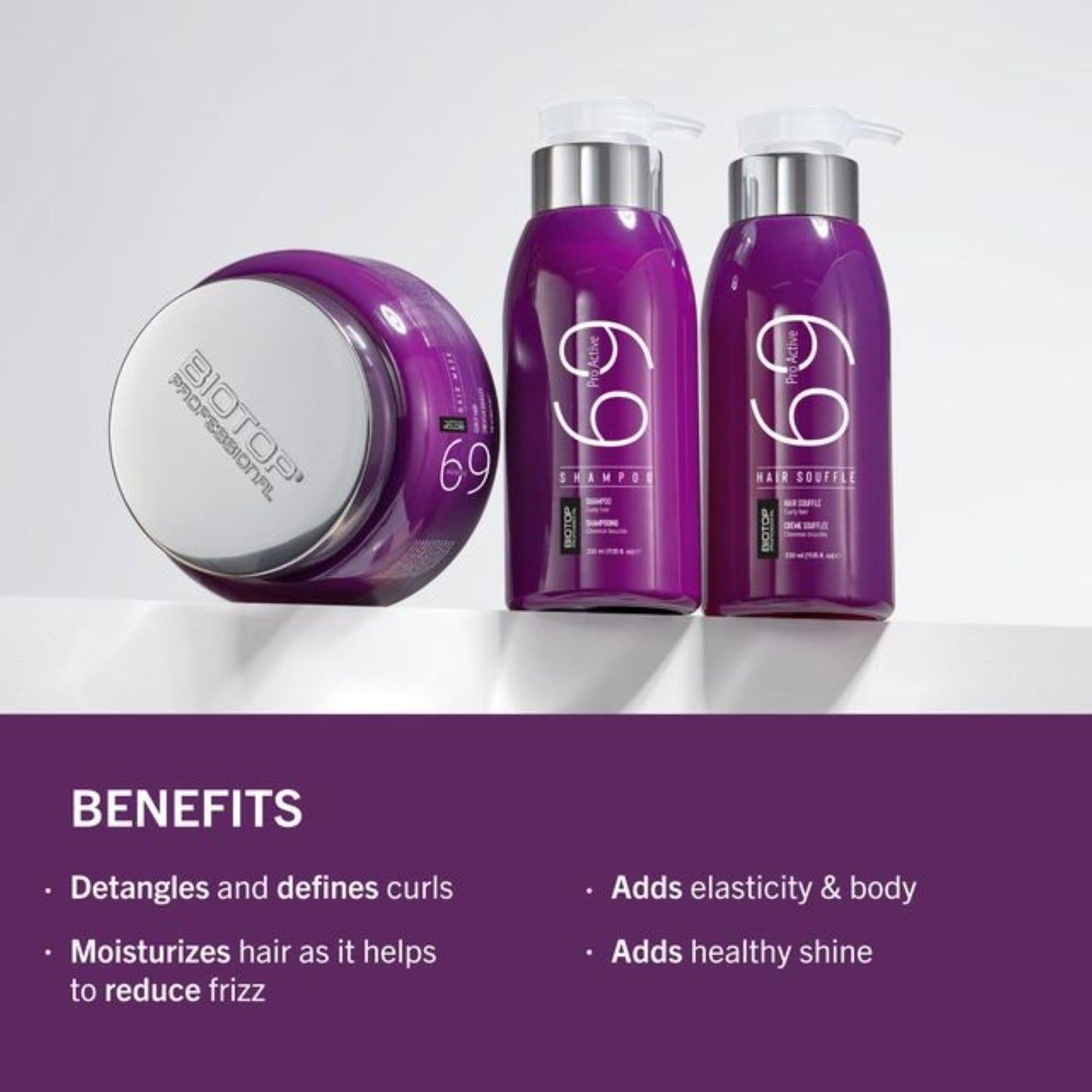 Biotop Professional 69 Pro-Active Hair Shampoo - Frizz Control, Curl Defining & Color Safe Shampoo Made with Coconut Oil, Avocado Oil & Almond Oil - Paraben, SLS & Cruelty-Free Hair Care (16.9oz)