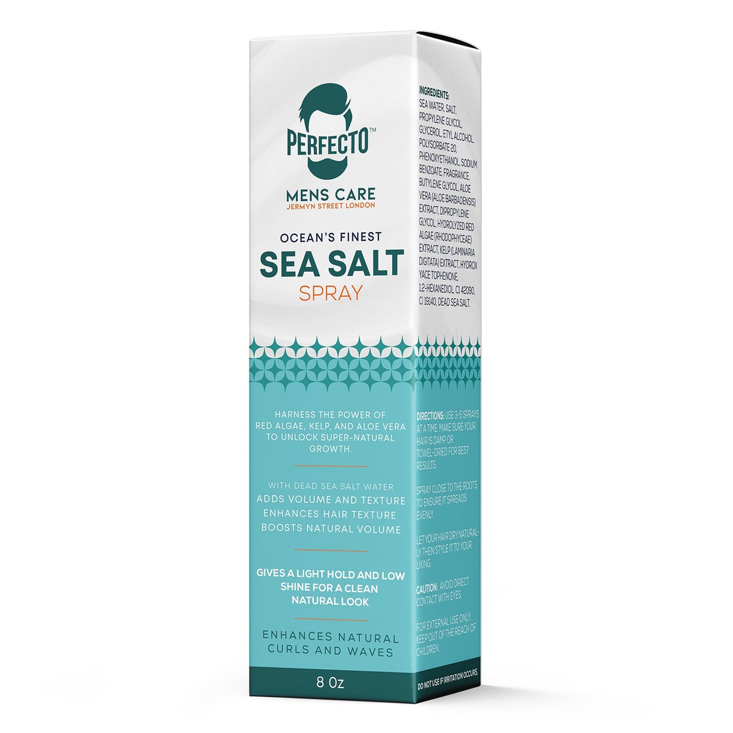 Perfecto Sea Salt Spray for Men – Hair Texturizing Spray with Kelp, Aloe Vera & Red Algae | Adds Volume, Texture & Beach Waves | Natural Light Hold | For Men & Women | 8 fl oz