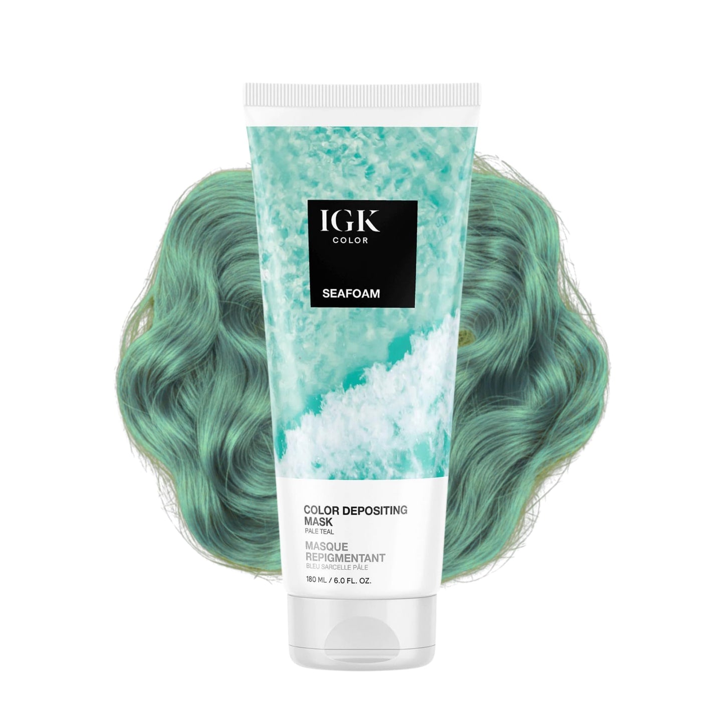 IGK Seafoam | Pale Teal Hair Gloss + Color Depositing Mask | Boost Shine, Enhance Teal Tones, Refresh Color | Semi Permanent Conditioning Treatment | Vegan | 6 oz