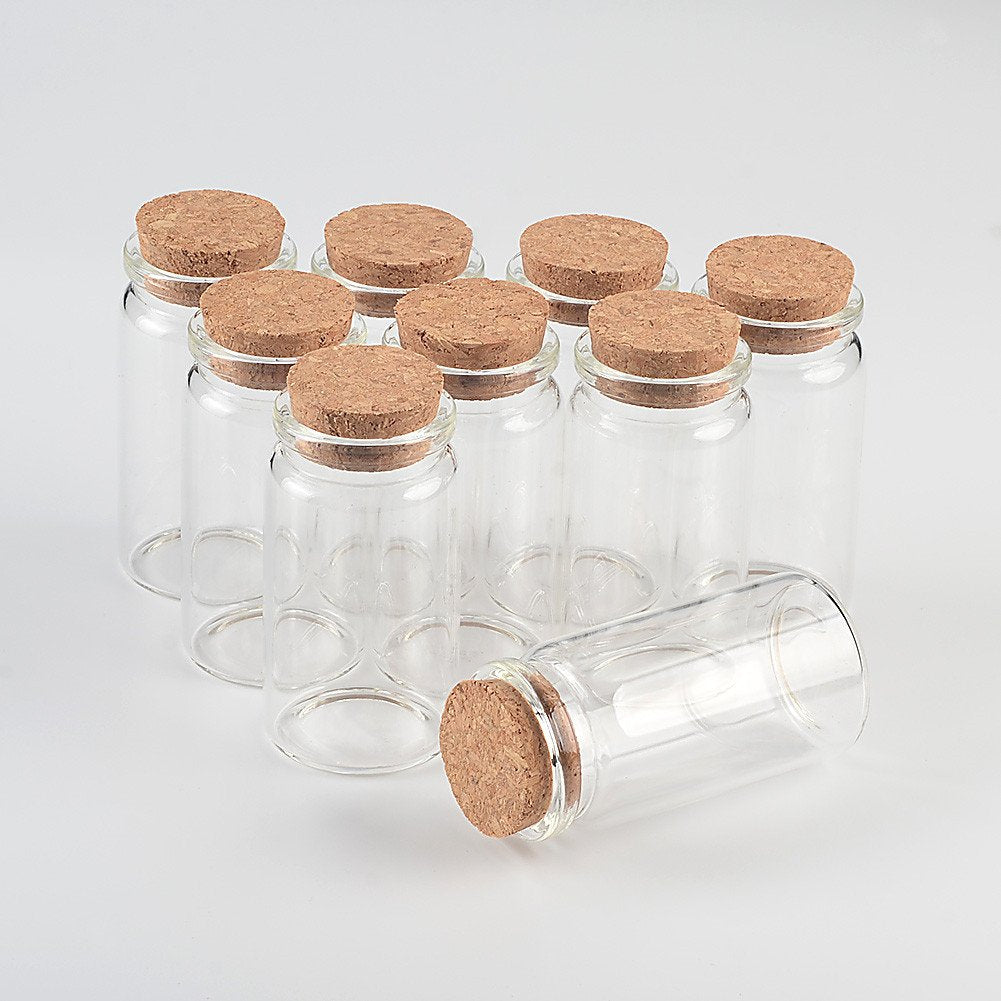 37X70X27mm 50ml Glass Bottles With Cork Transparent Empty Glass Vials Jars 50pcs/lot(50, 50ml-37x70x27mm)