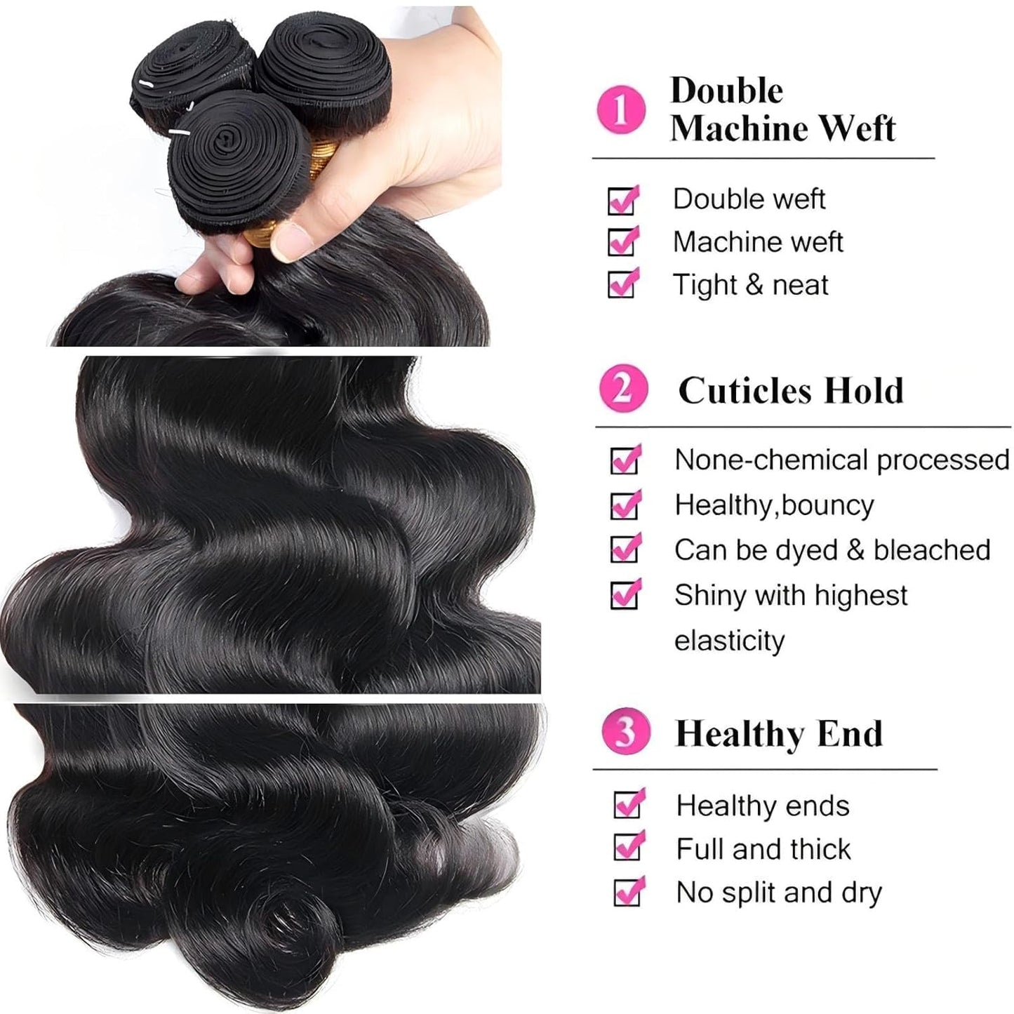 Xddnamei Augfst Virgin Weave Human Hair Bundles 300g 12 14 16 Inch Body Wave Bundles Human Hair Natural Color Inch 12A Unprocessed Sewn In Quick Weave Hair Bundles for Black Women