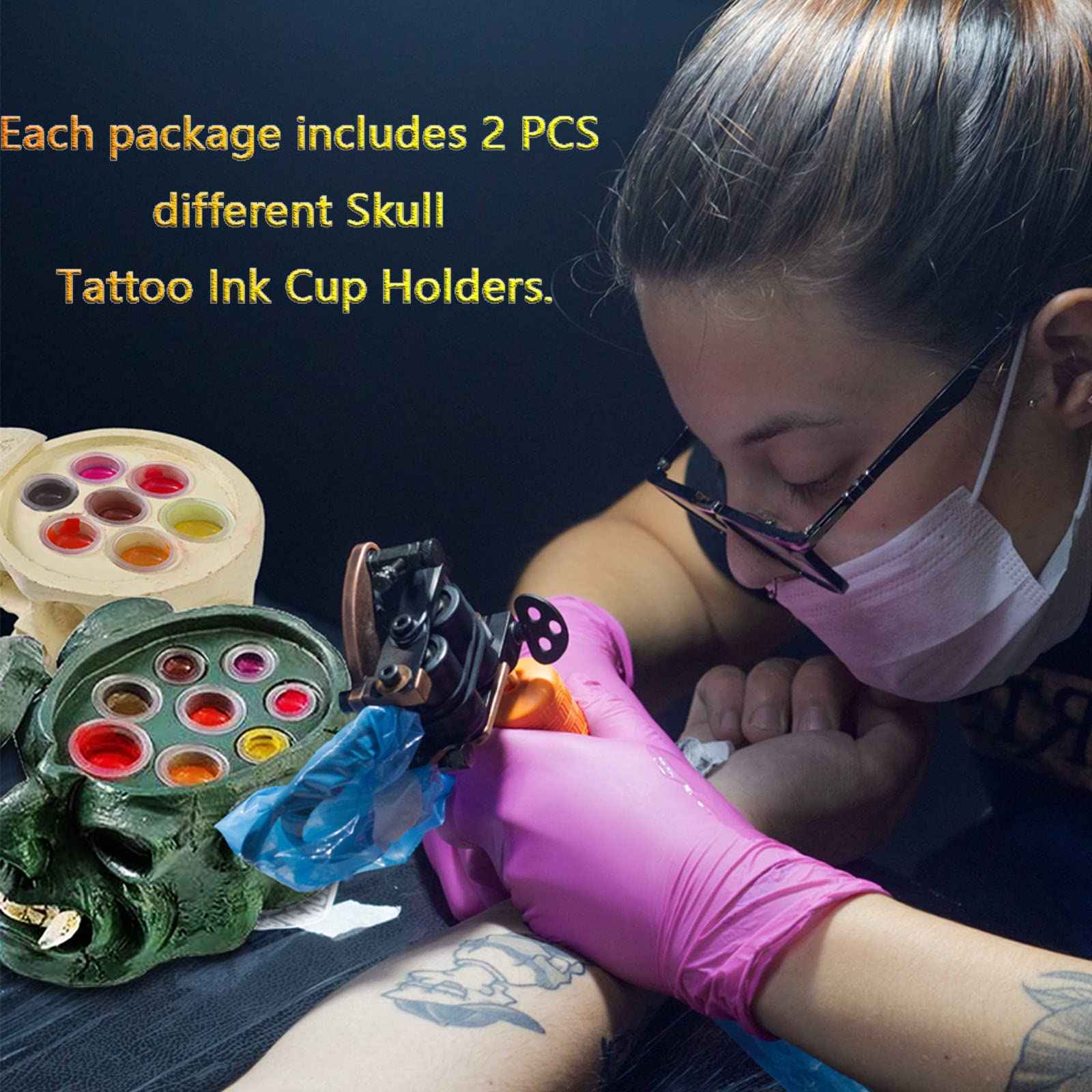 Tattoo Ink Cup Holder - SOTICA 2pcs Hard Skull Resin Tattoo Ink Caps Holder Stand for Tattoo Supplies Tattoo Accessories