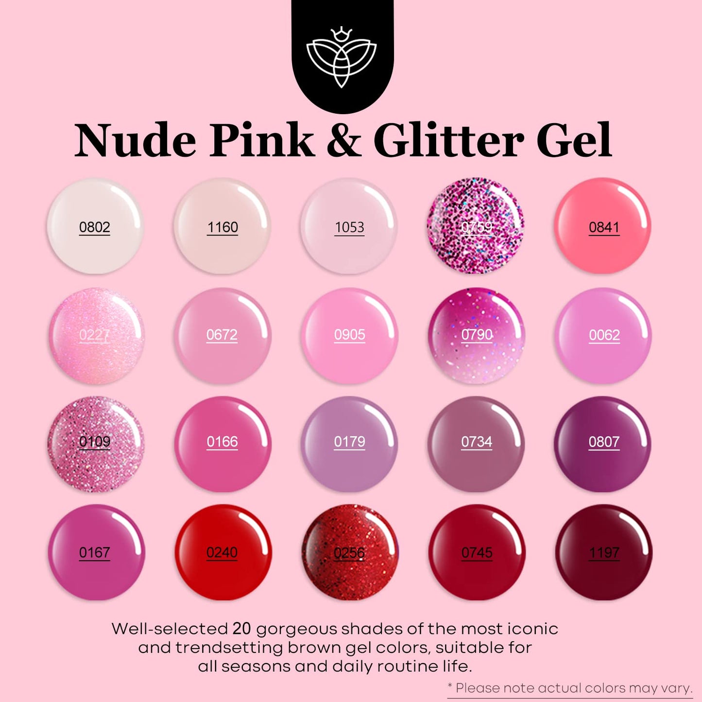 Modelones Gel Nail Polish Kit - 24 Pcs Hot Pink & Red Glitter | Soak Off Gel, Glossy & Matte Top Coat, Nail Art Gifts