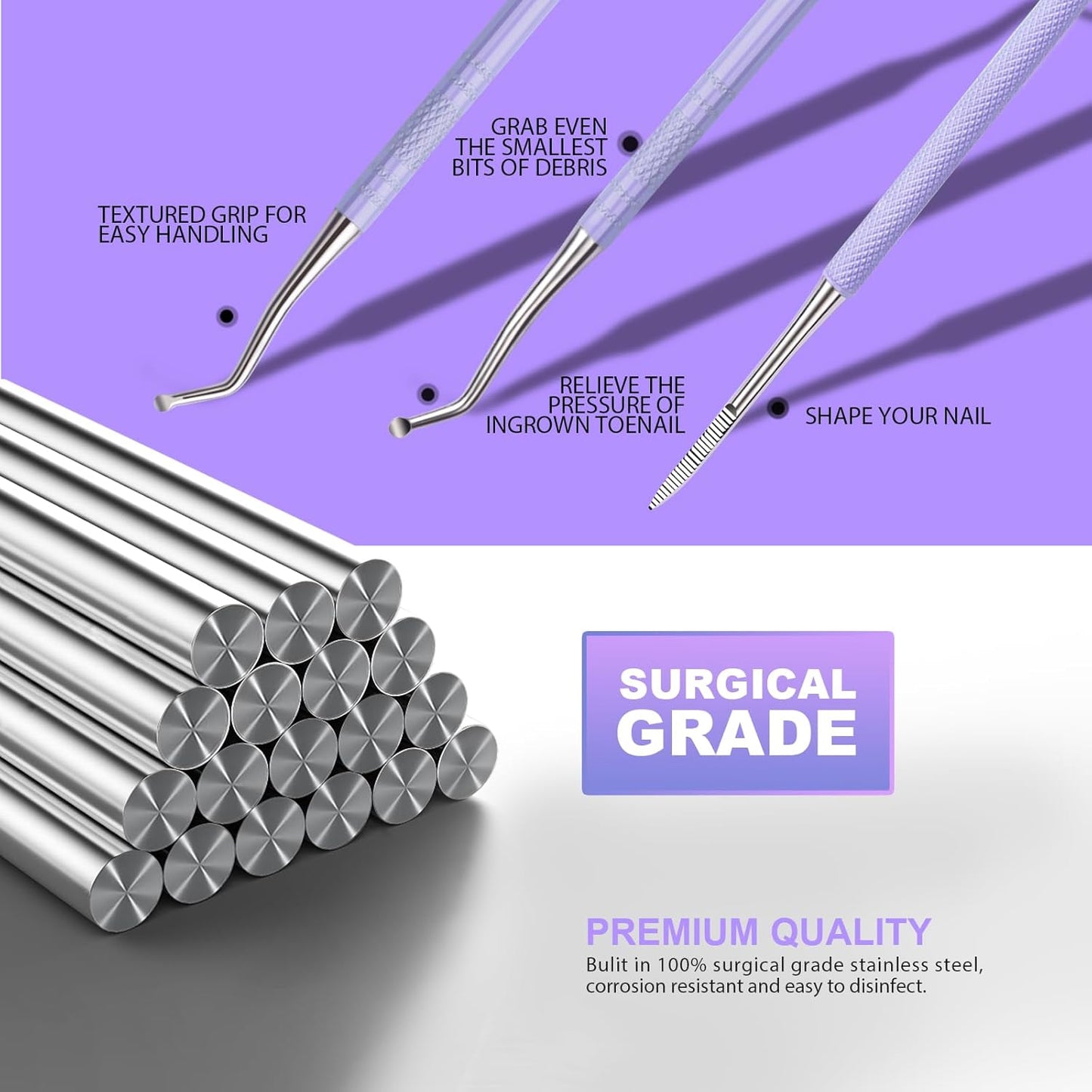 Teenitor Pedicure Tools for Feet, Toenail File and Lifters, Upgraded Professional Surgical Safe Ingrown Toenail Treatment Ingrown Toenail Removal Kit Ingrown Toenail Tool