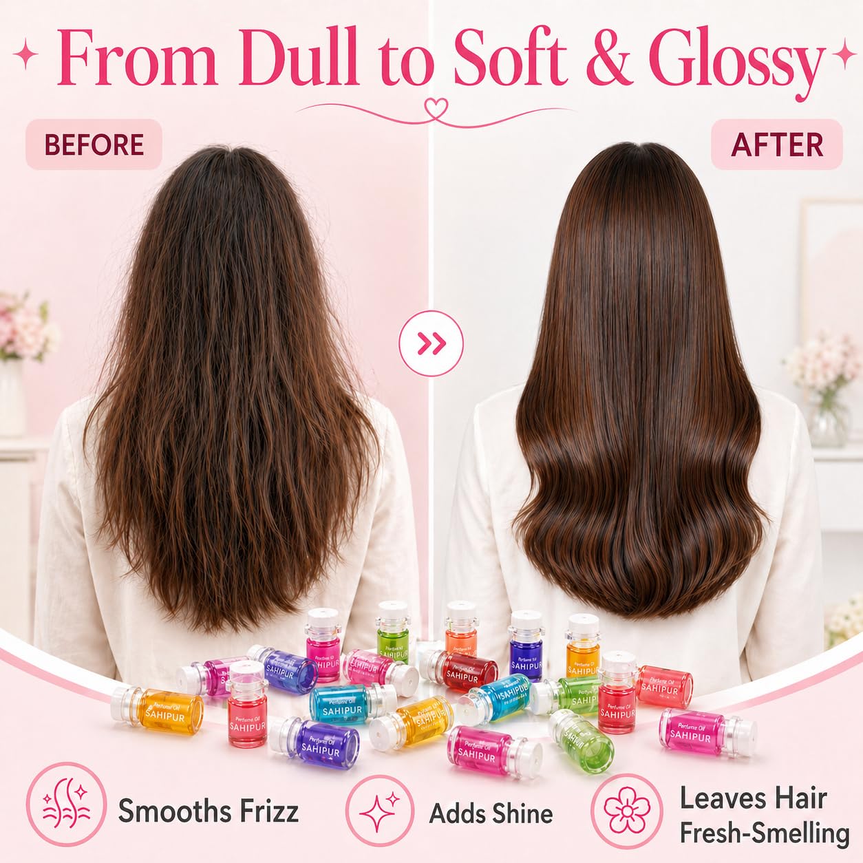 SAHIPUB Hair Perfume Oil for Women, 40 Portable Bottles Hair Oil with 10 Scents, Hair Fragrance Gift Set, 2-in-1 Leave-In Hair Serum for Frizzy Dry Hair, Lightweight Non-Greasy, Long-Lasting Scent